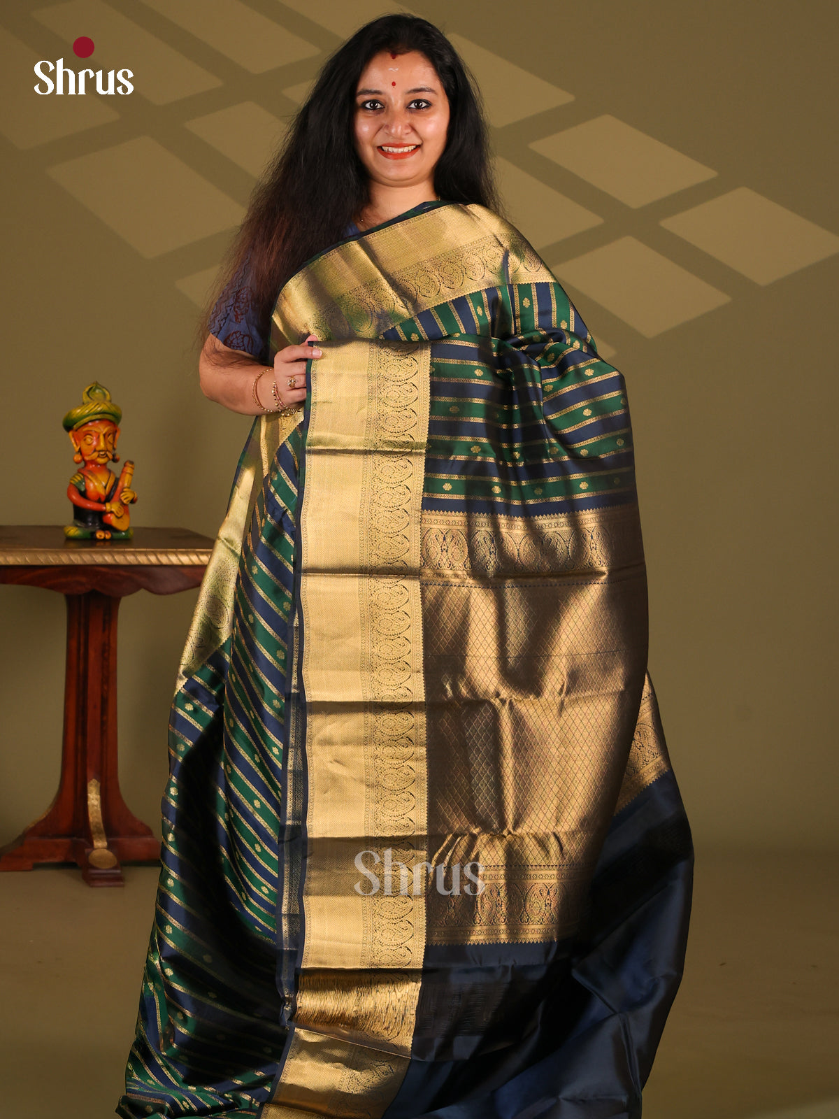 Green & Blue- Kanchipuram-halfpure Saree - Shop on Shrus.com