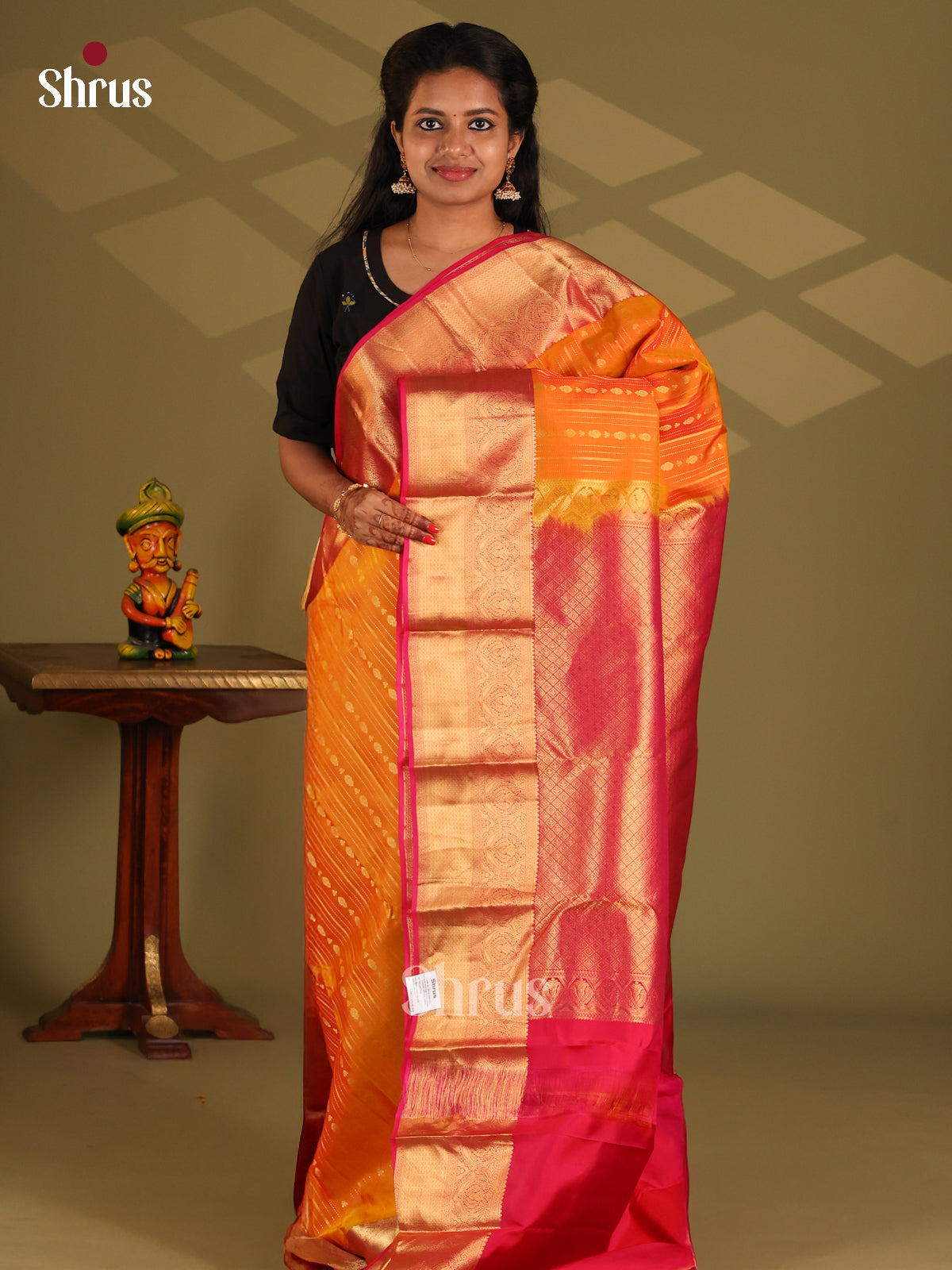 Orange & Maroon- Kanchipuram-halfpure Saree - Shop on Shrus.com