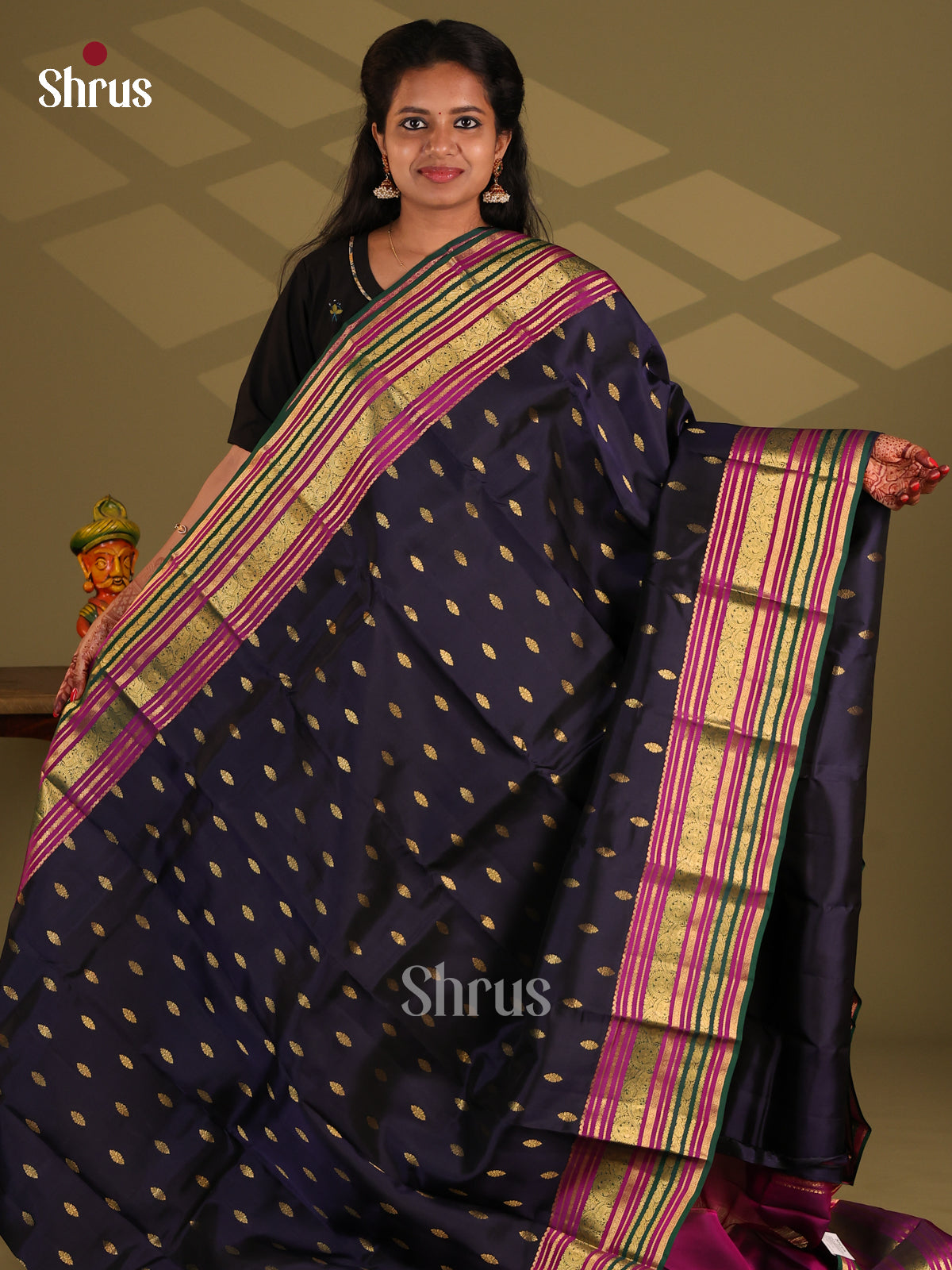 Blue & Purple- Kanchipuram-halfpure Saree - Shop on Shrus.com