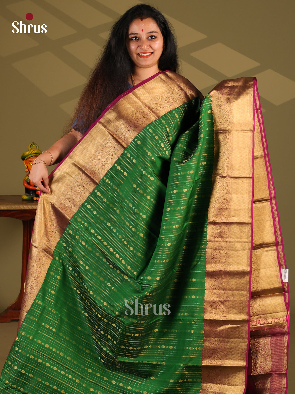 Green & Purple- Kanchipuram-halfpure Saree - Shop on Shrus.com
