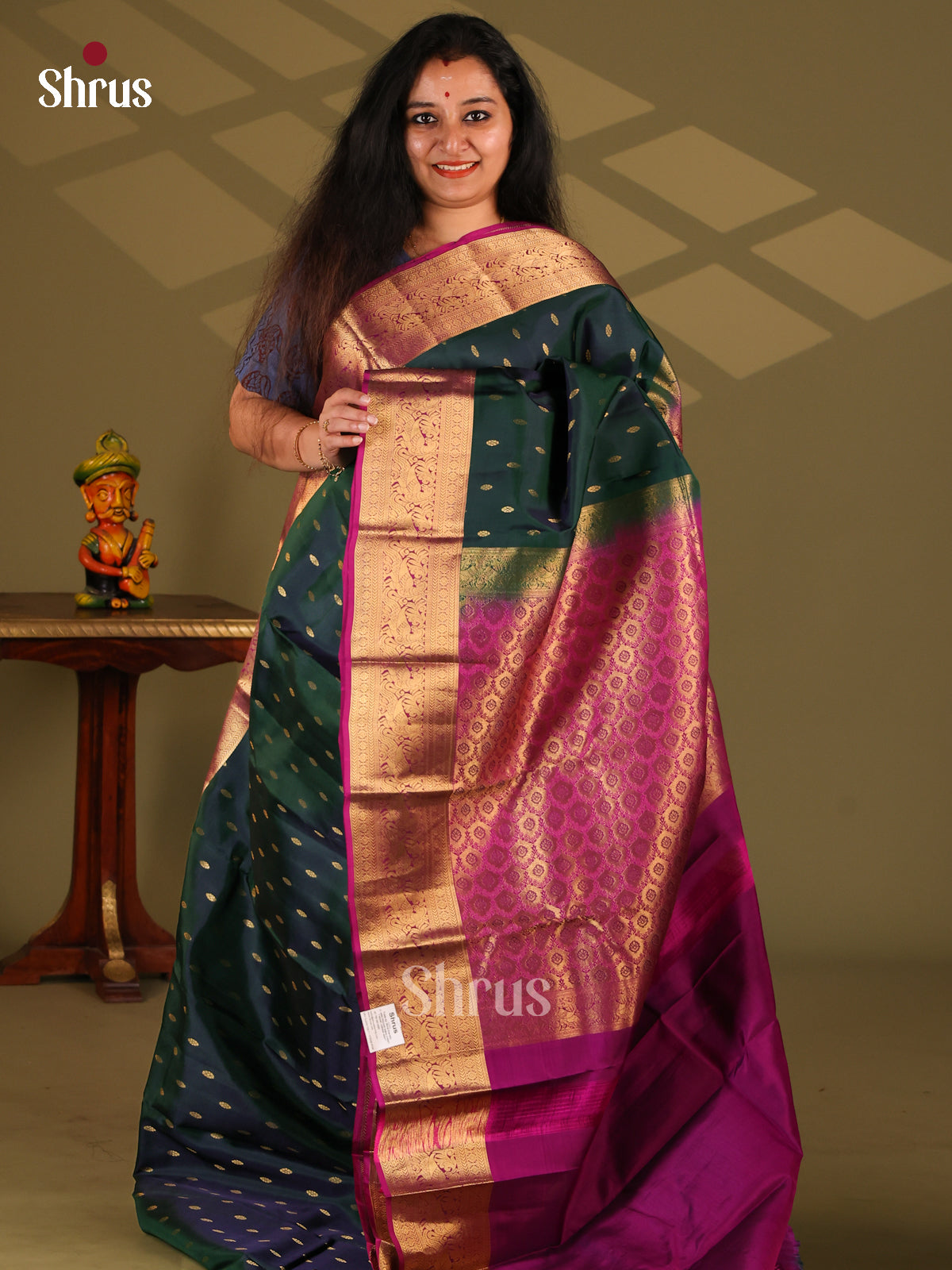 Dark Green & Purple - Kanchipuram-halfpure Saree - Shop on Shrus.com