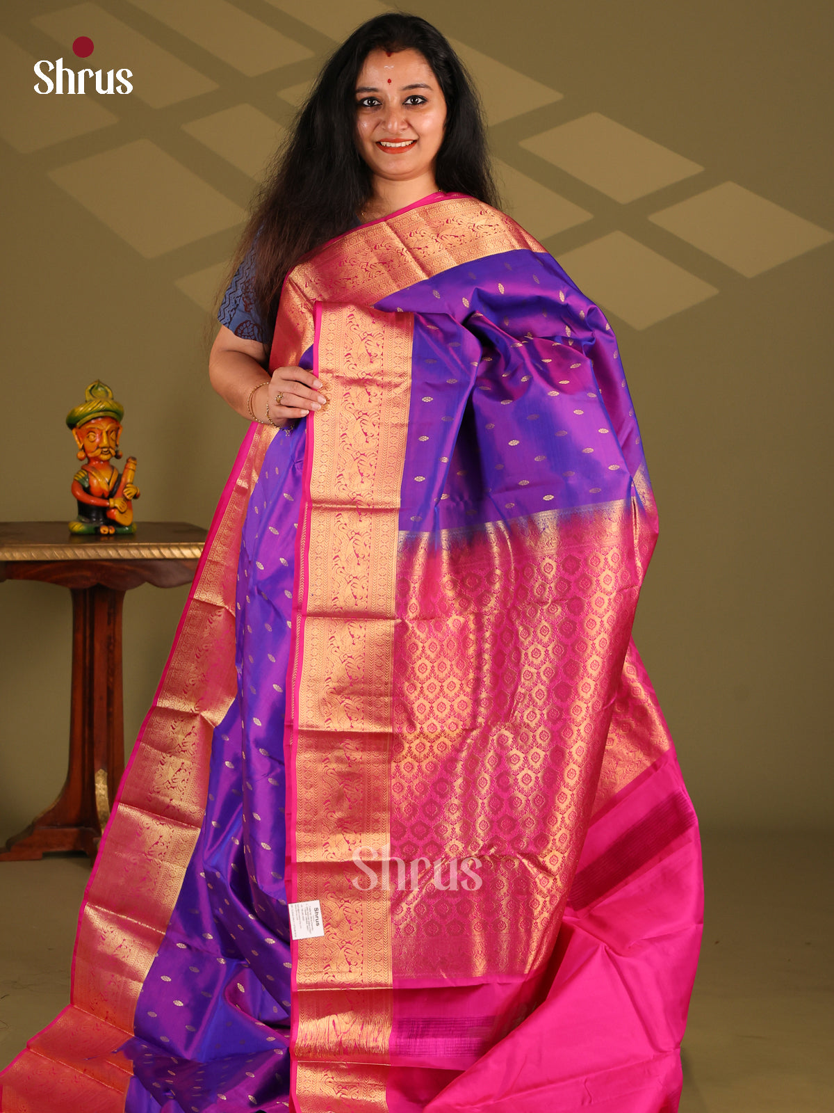 Violet & Majenta- Kanchipuram-halfpure Saree - Shop on Shrus.com