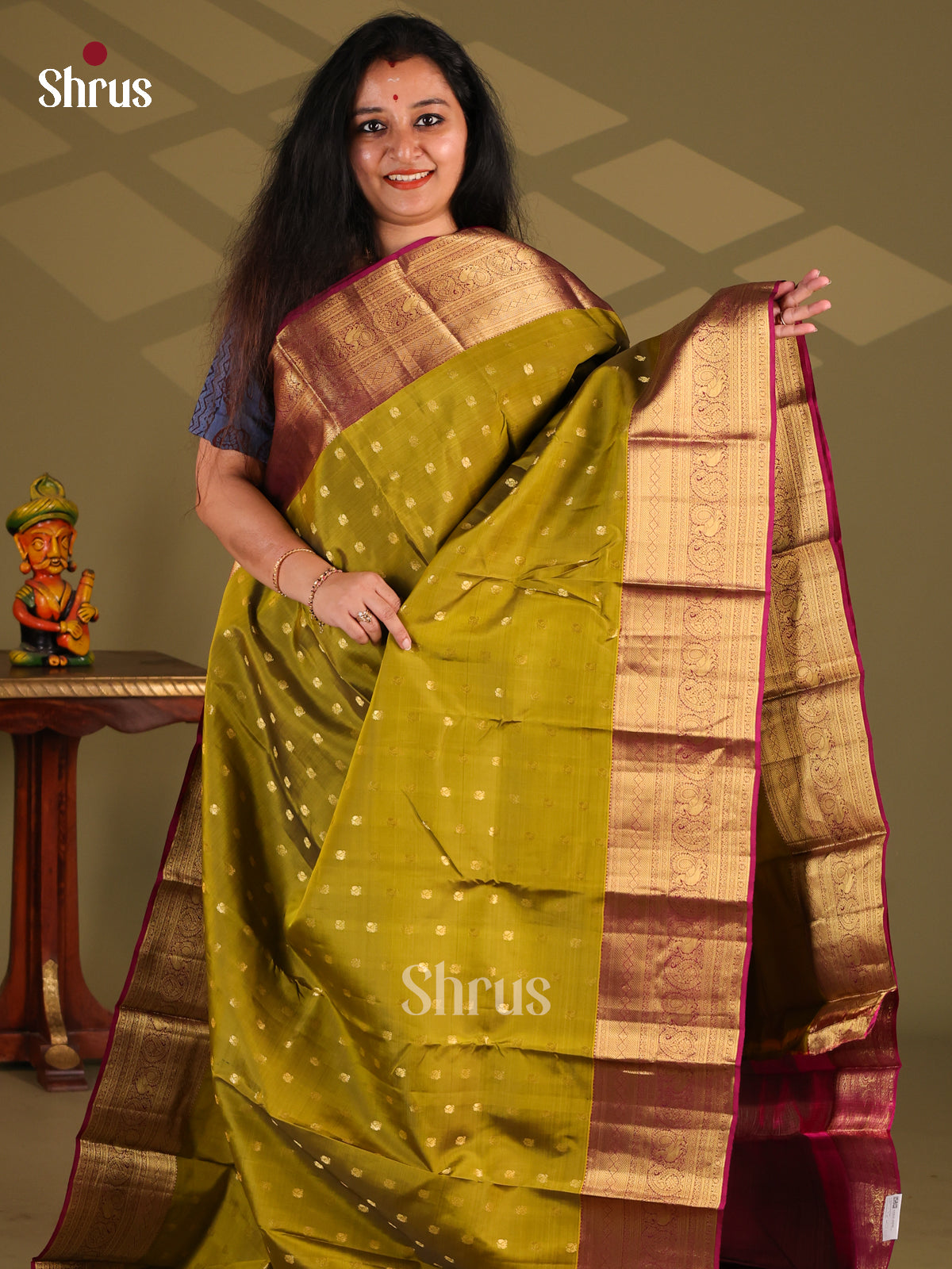 Green & Purple - Kanchipuram-halfpure Saree - Shop on Shrus.com