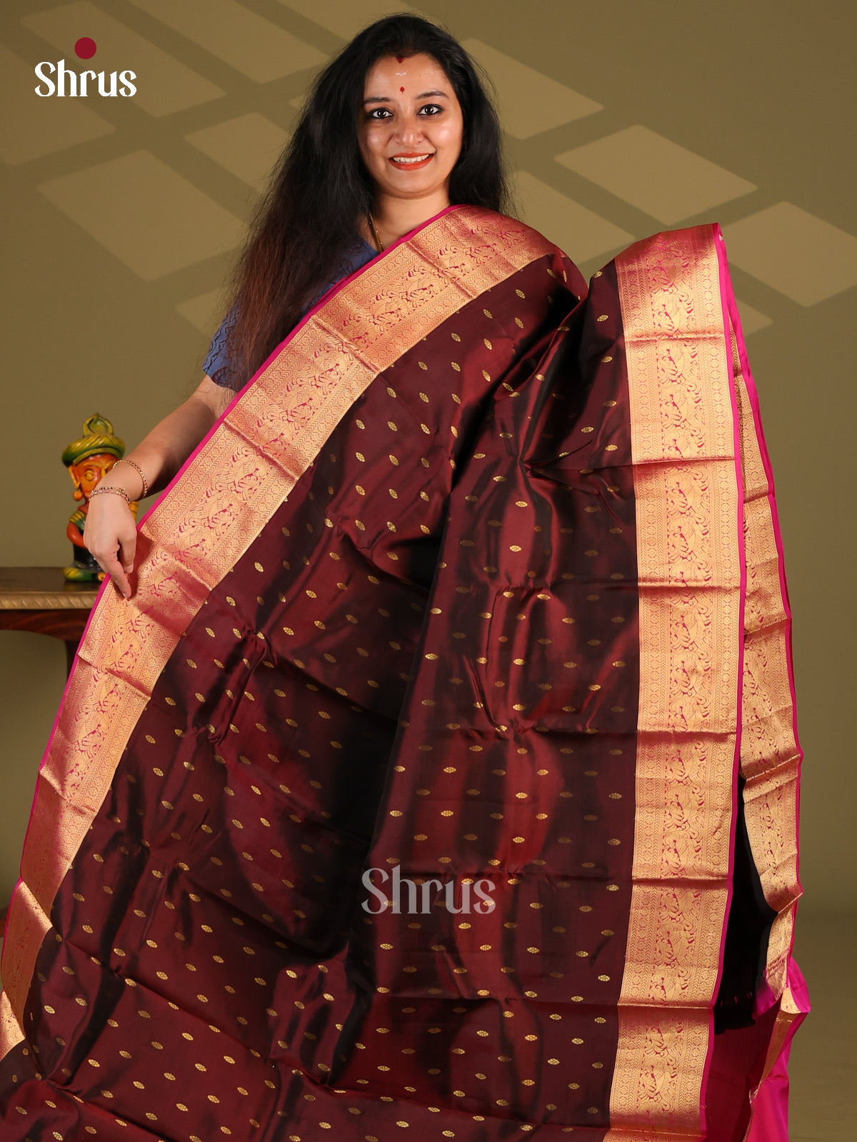 Brown & Majenta - Kanchipuram-halfpure Saree - Shop on Shrus.com