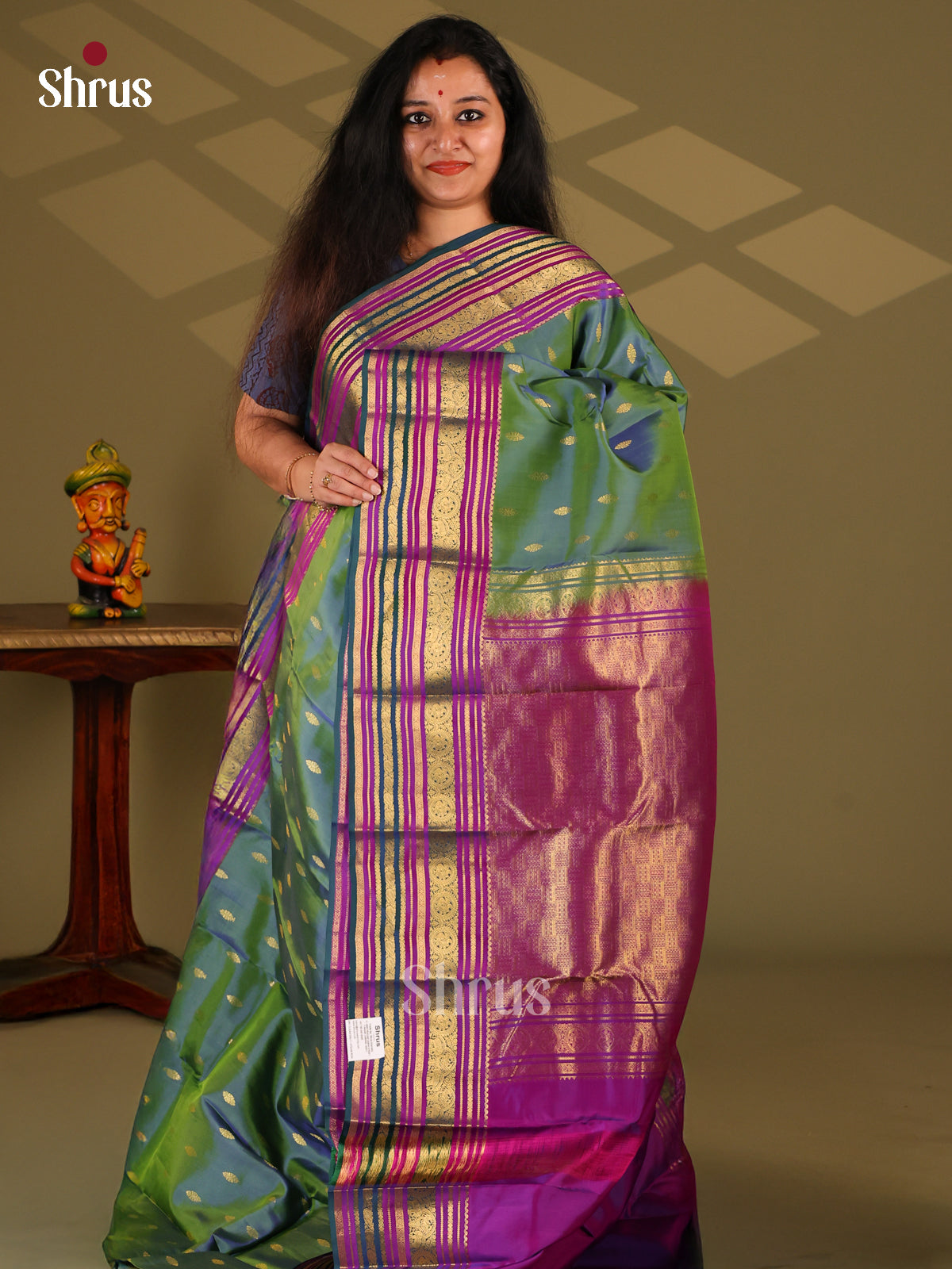 Green & Purple - Kanchipuram-halfpure Saree - Shop on Shrus.com