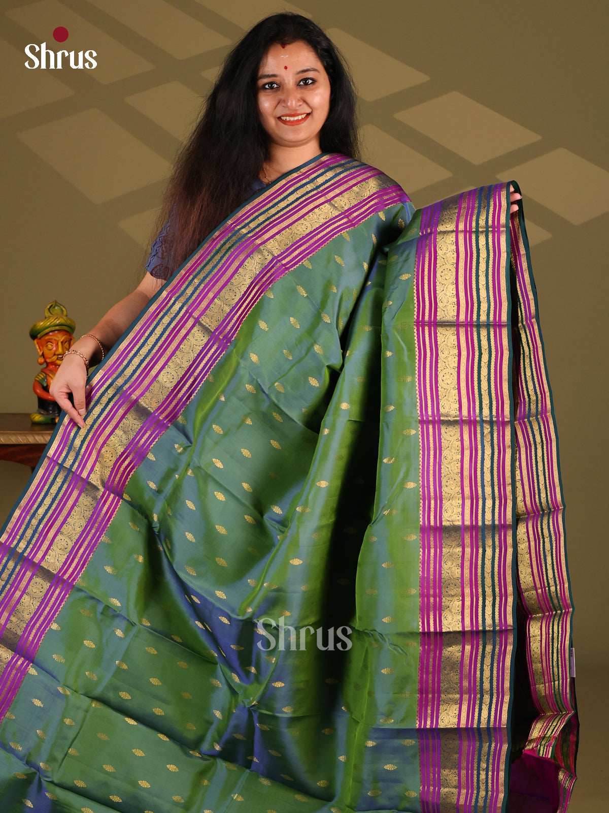 Green & Purple - Kanchipuram-halfpure Saree - Shop on Shrus.com