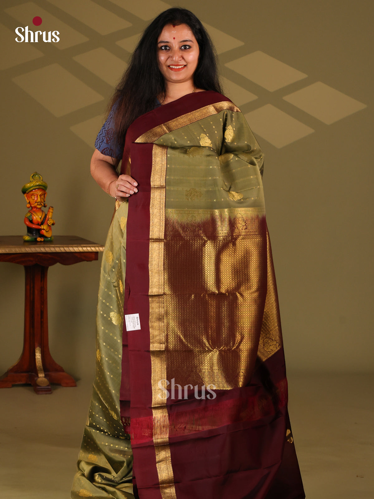 Chutney Green & Maroon - Kanchipuram-halfpure Saree - Shop on Shrus.com