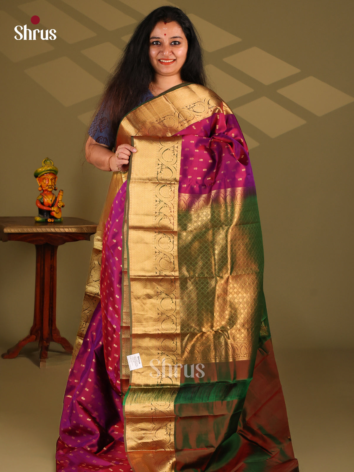 Wine & Green - Kanchipuram-halfpure Saree - Shop on Shrus.com