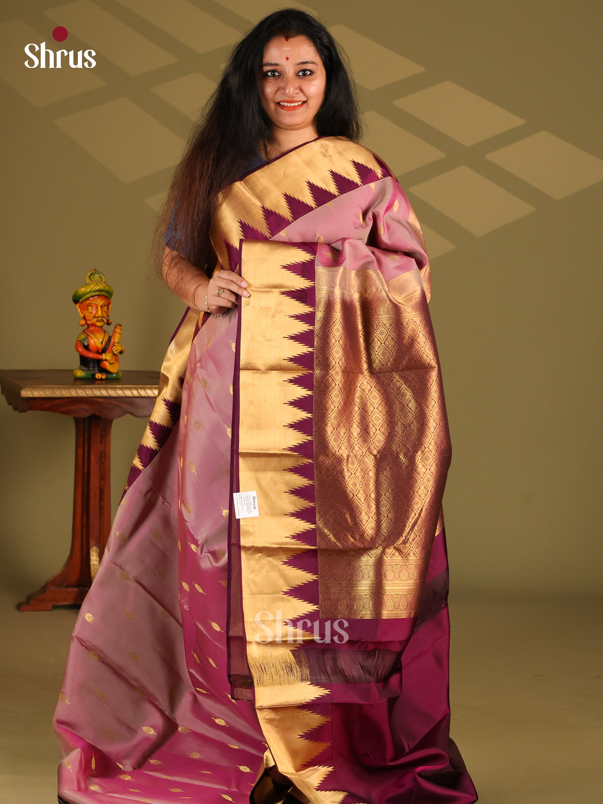 Dusty Pink & Maroon- Kanchipuram-halfpure Saree - Shop on Shrus.com