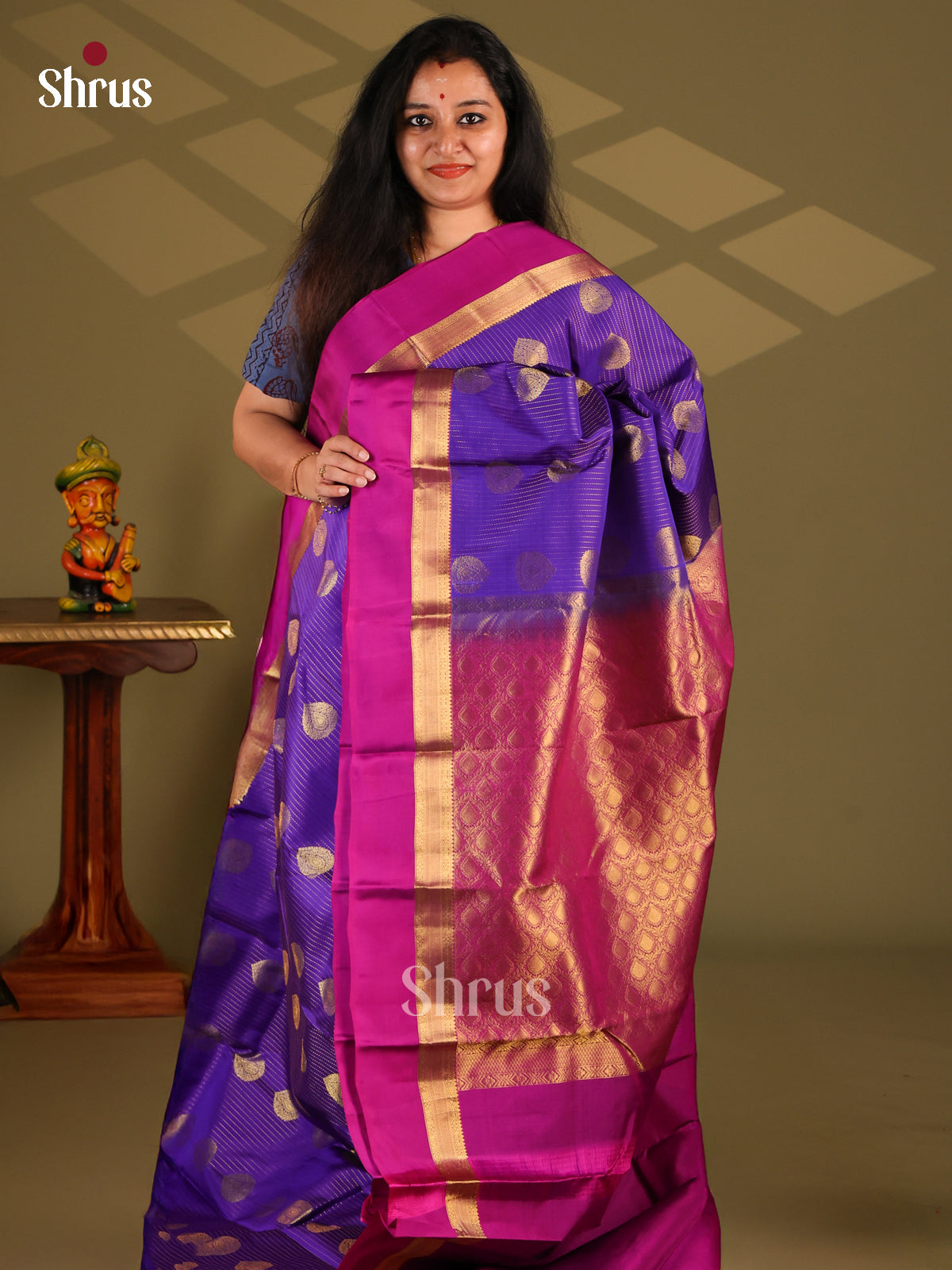Blue & Purple- Kanchipuram-halfpure Saree - Shop on Shrus.com