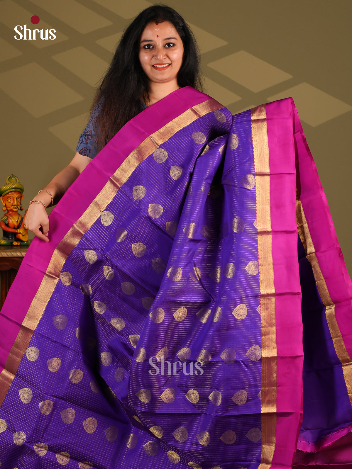 Blue & Purple- Kanchipuram-halfpure Saree - Shop on Shrus.com