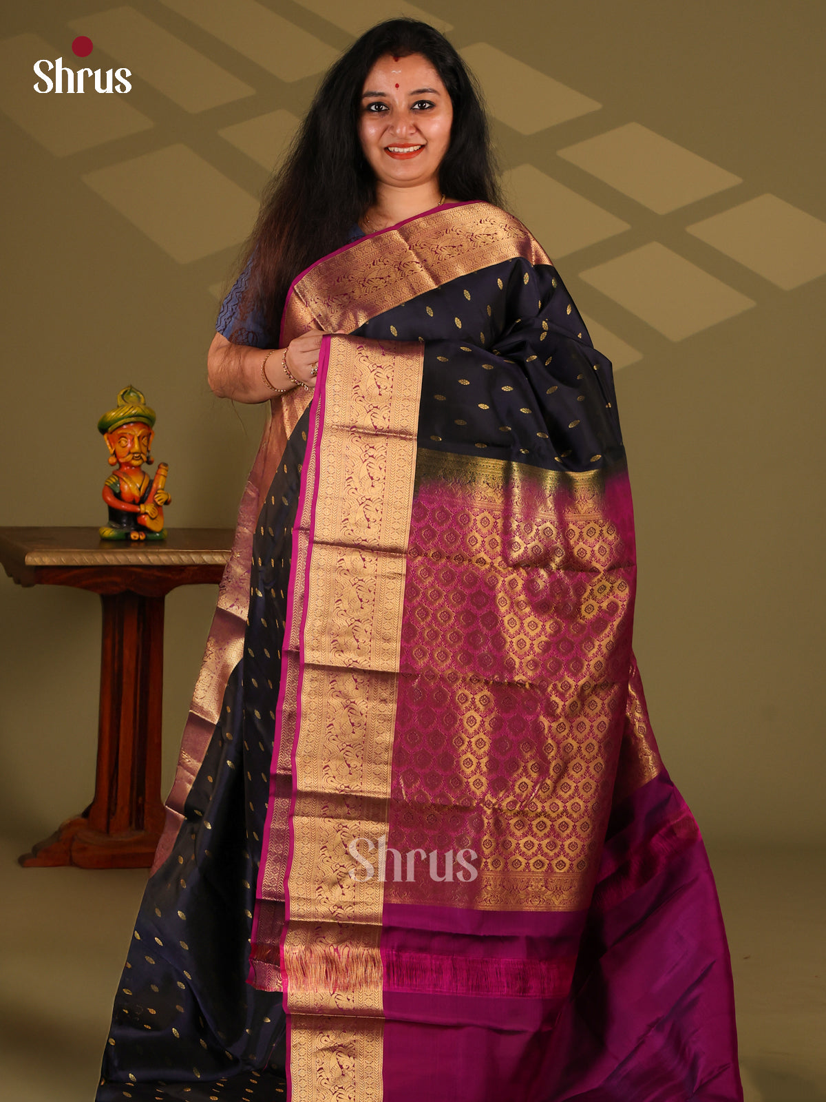 Black & Purple- Kanchipuram-halfpure Saree - Shop on Shrus.com