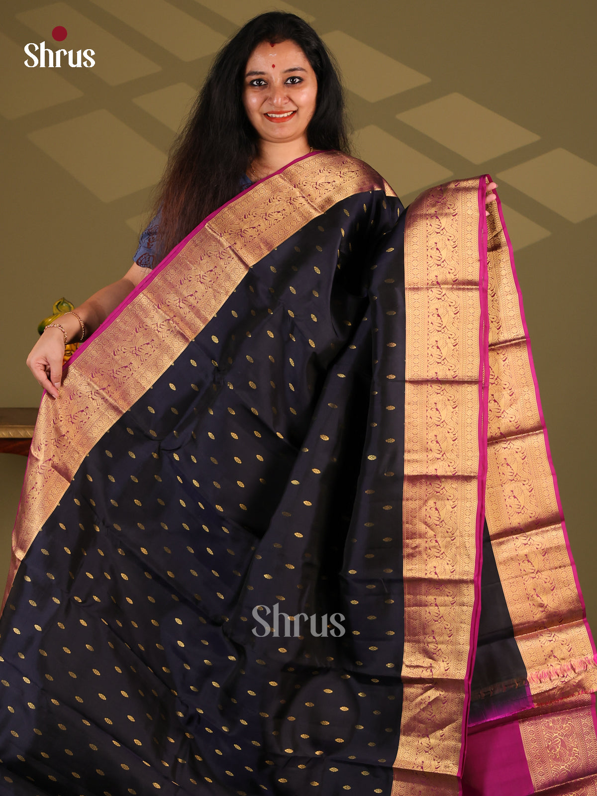 Black & Purple- Kanchipuram-halfpure Saree - Shop on Shrus.com