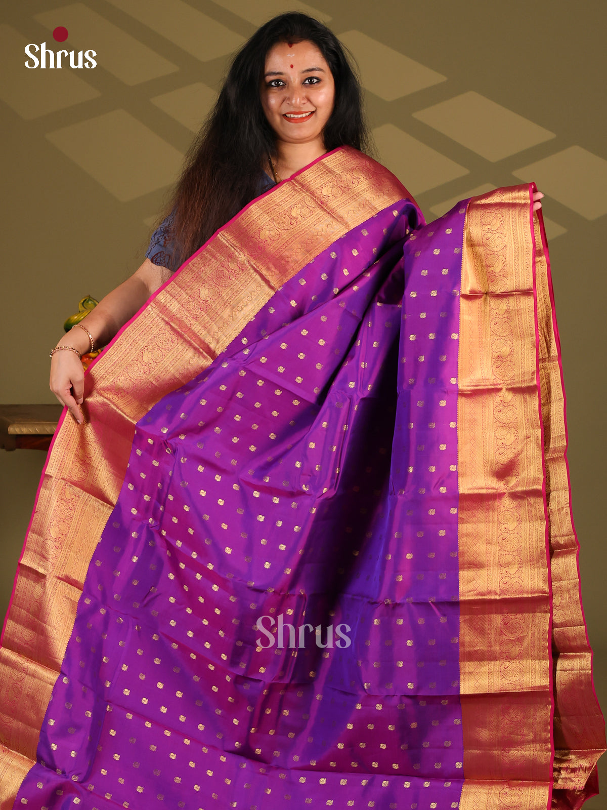 Violet & Purple - Kanchipuram-halfpure Saree - Shop on Shrus.com