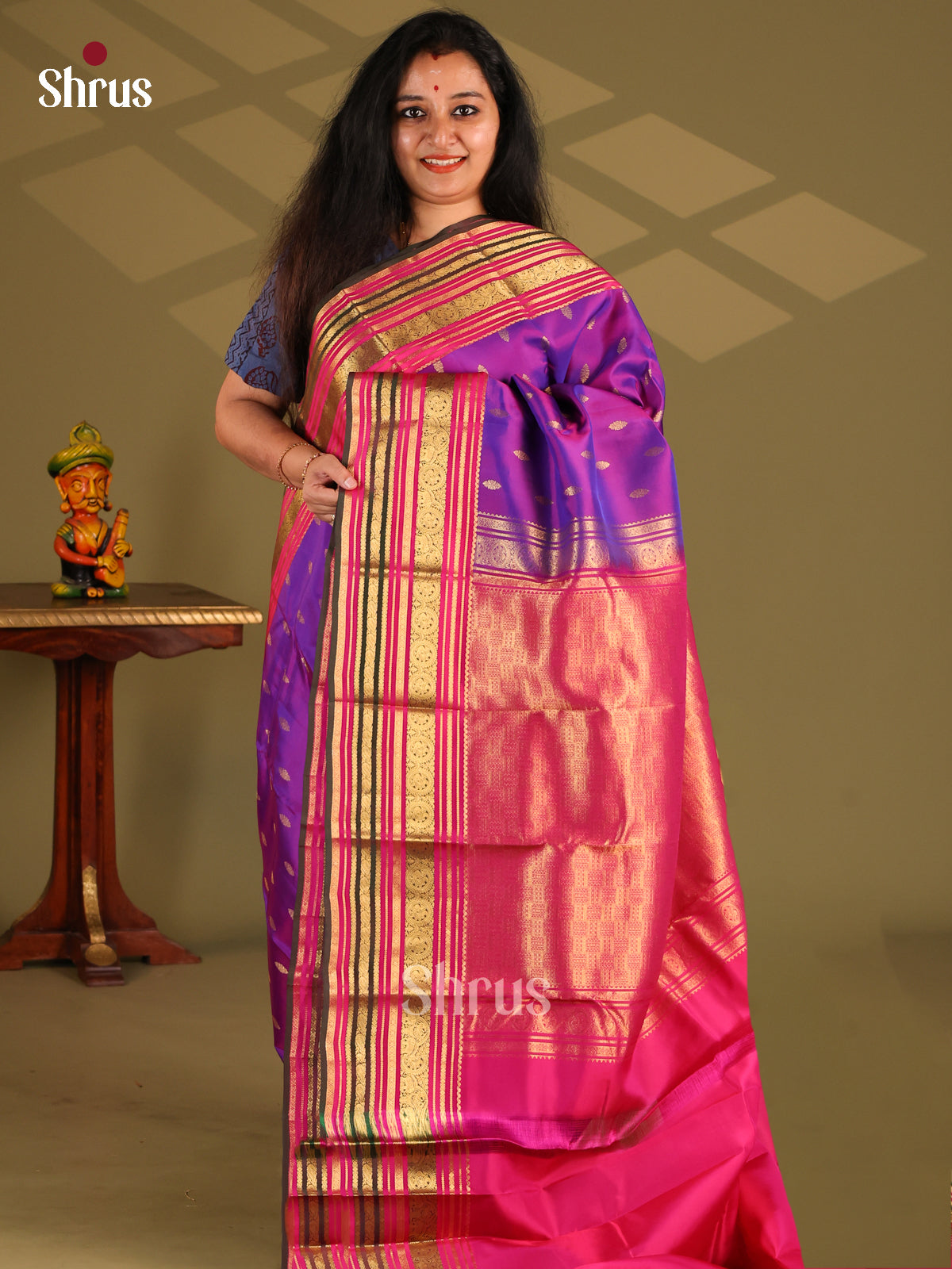Purple & Majenta- Kanchipuram-halfpure Saree - Shop on Shrus.com