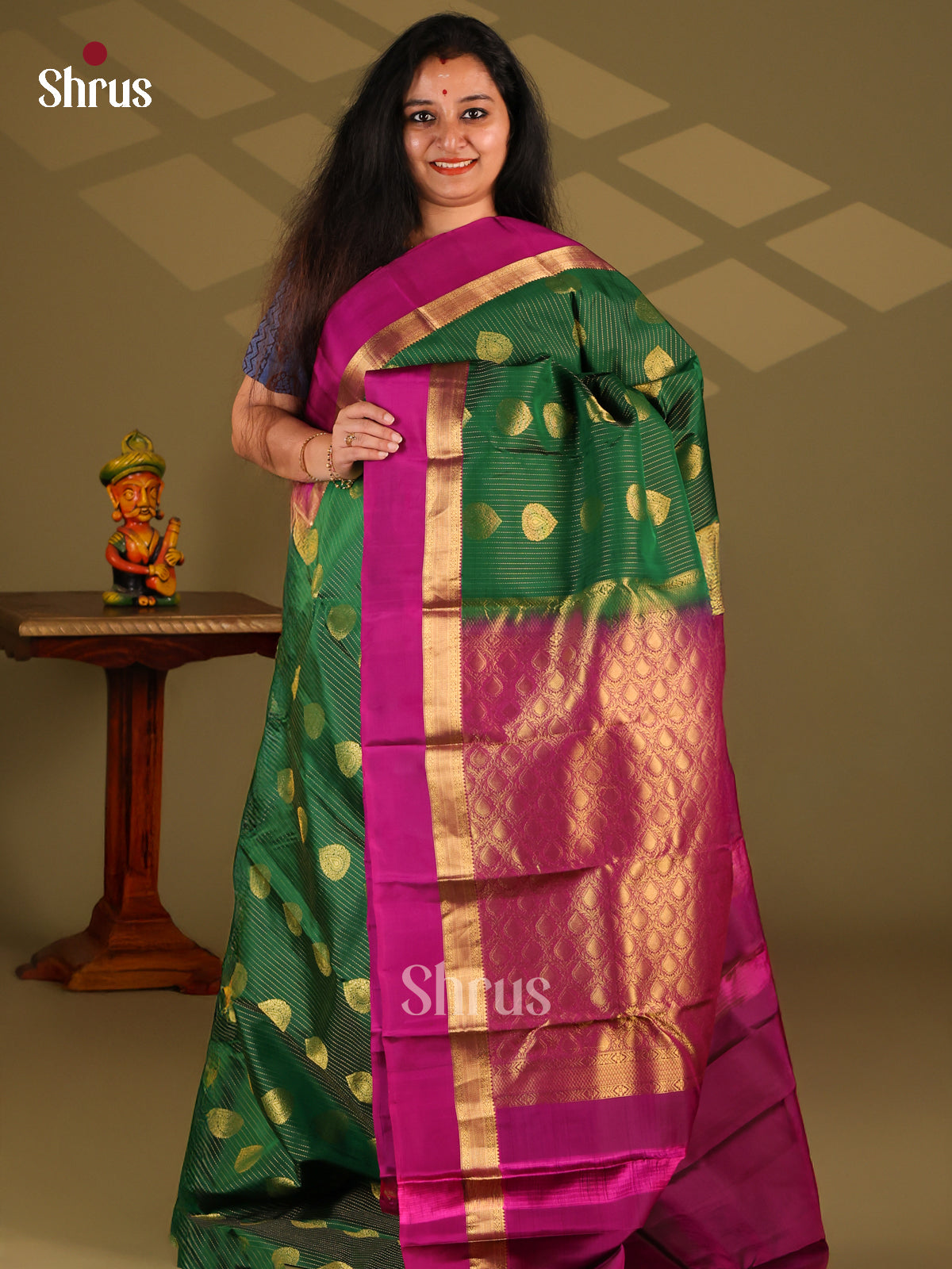 Green & Purple- Kanchipuram-halfpure Saree - Shop on Shrus.com