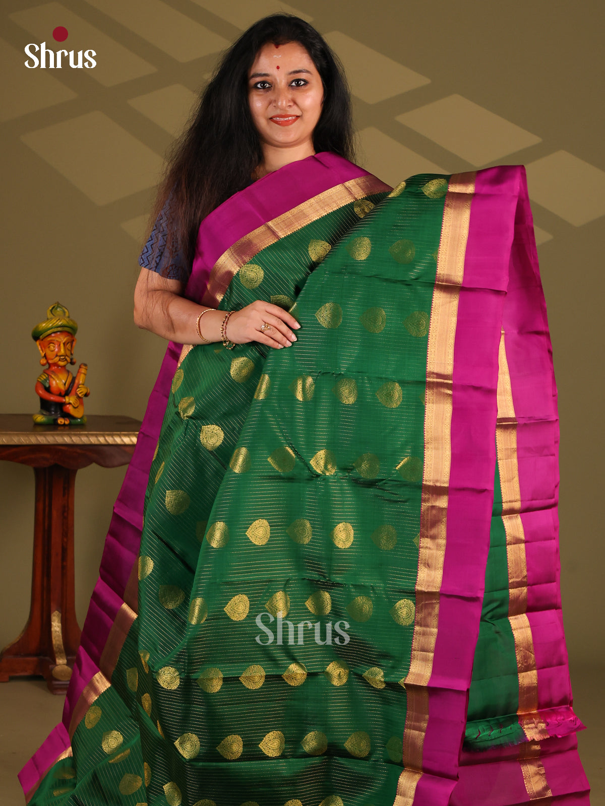 Green & Purple- Kanchipuram-halfpure Saree - Shop on Shrus.com