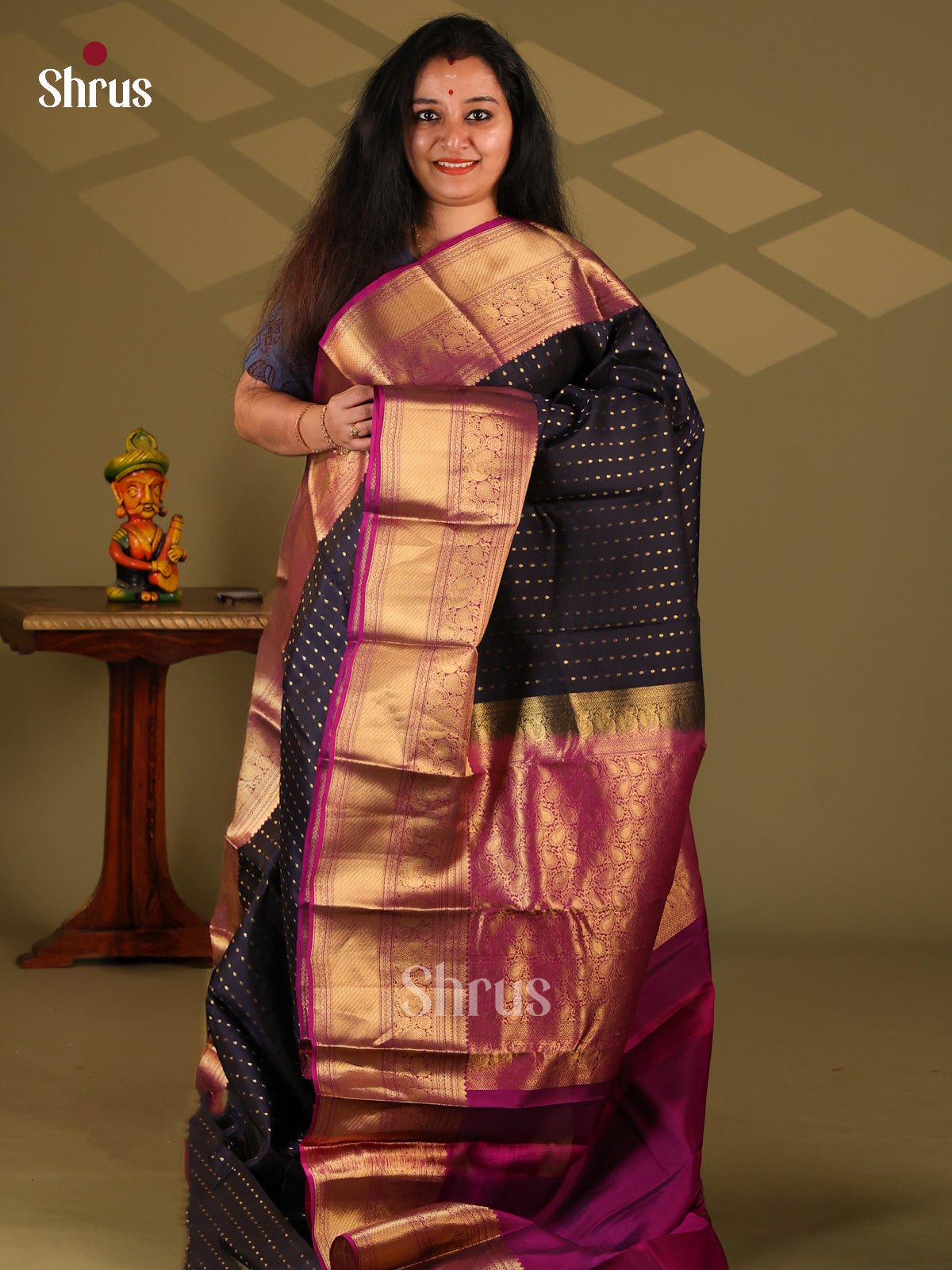 Black & Purple- Kanchipuram-halfpure Saree - Shop on Shrus.com