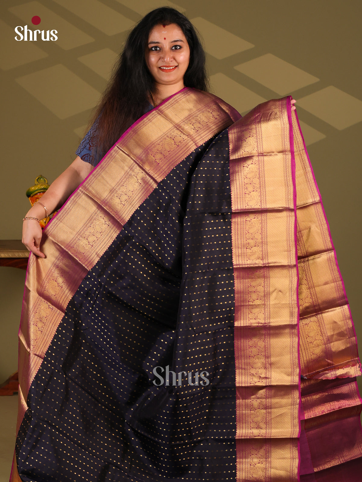 Black & Purple- Kanchipuram-halfpure Saree - Shop on Shrus.com