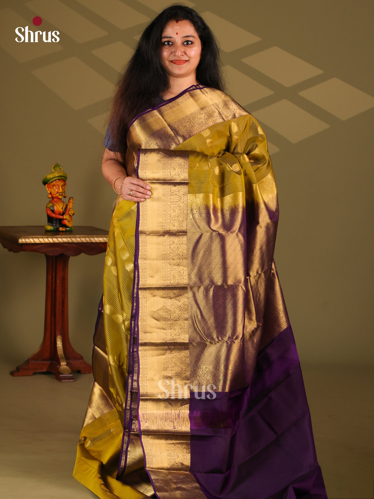 Mehandi Green & Violet - Kanchipuram-halfpure Saree - Shop on Shrus.com