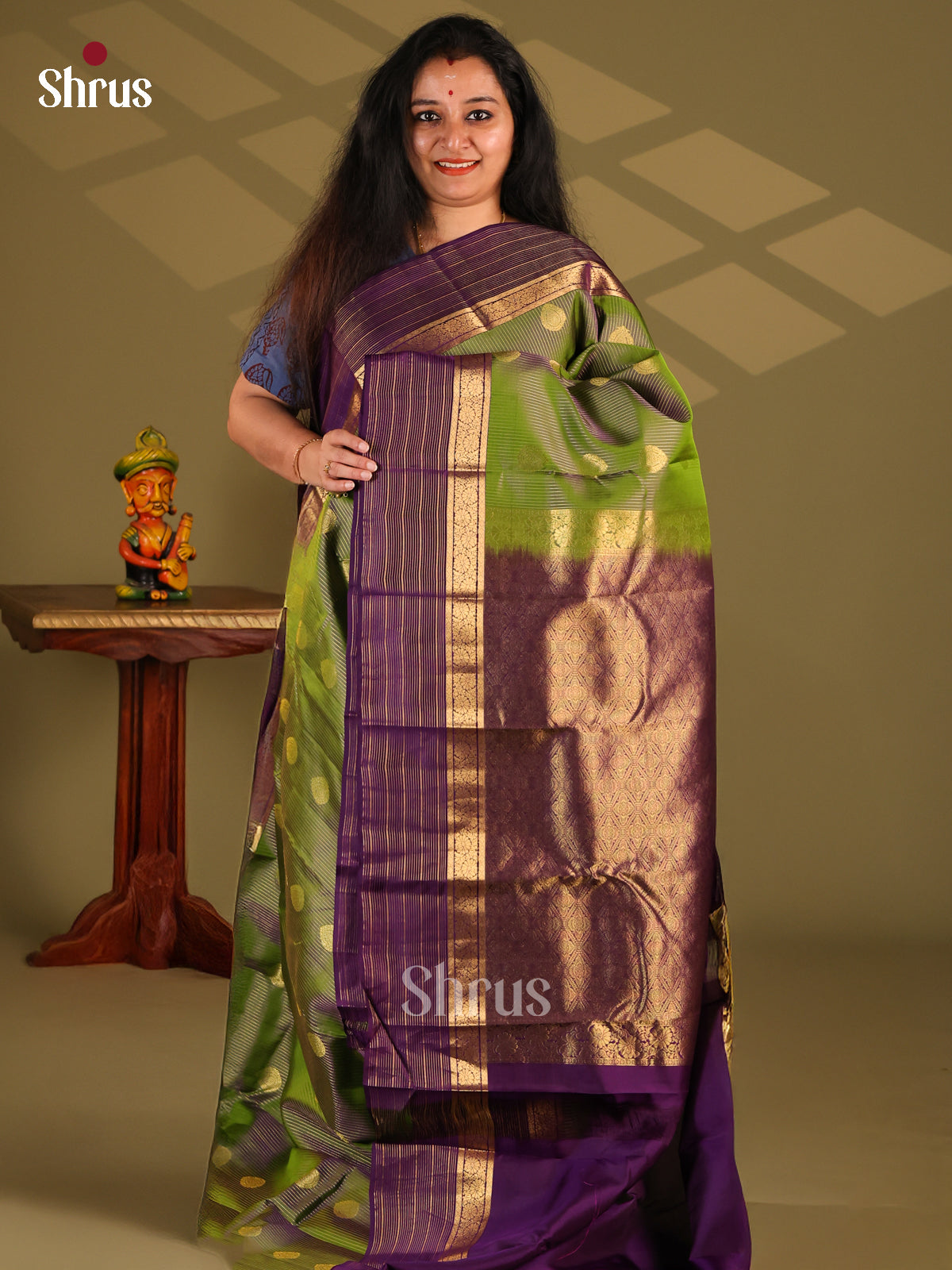 Green & Violet - Kanchipuram-halfpure Saree - Shop on Shrus.com