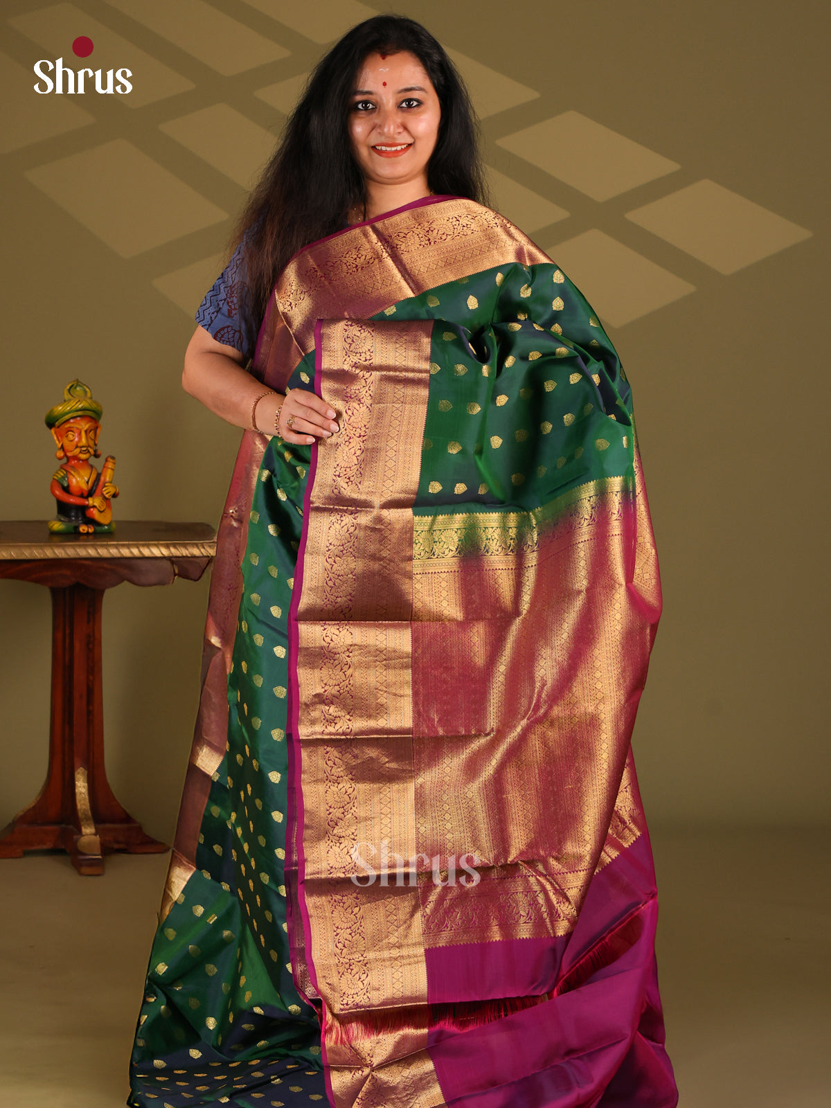 Green & Purple - Kanchipuram-halfpure Saree - Shop on Shrus.com