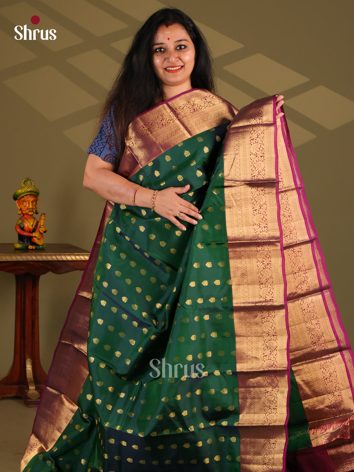Green & Purple - Kanchipuram-halfpure Saree - Shop on Shrus.com