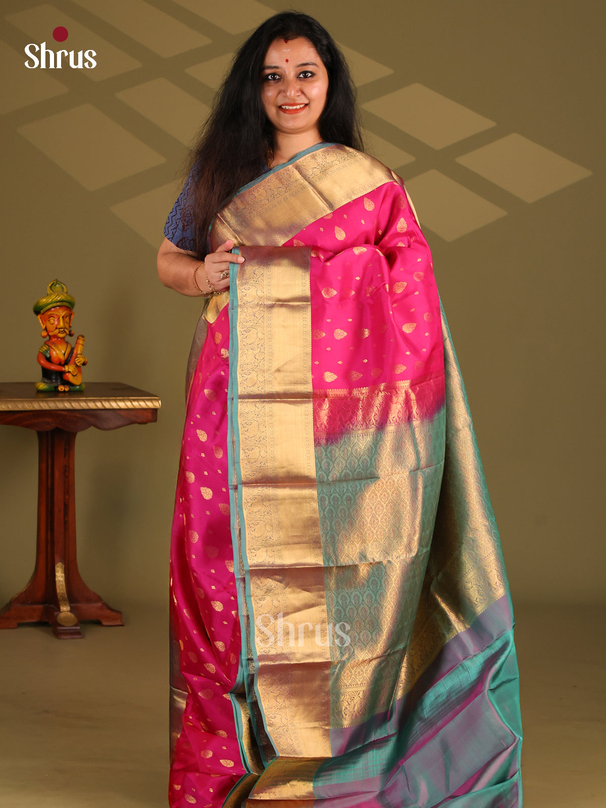 Pink & Double Shaded Purple - Kanchipuram-halfpure Saree - Shop on Shrus.com