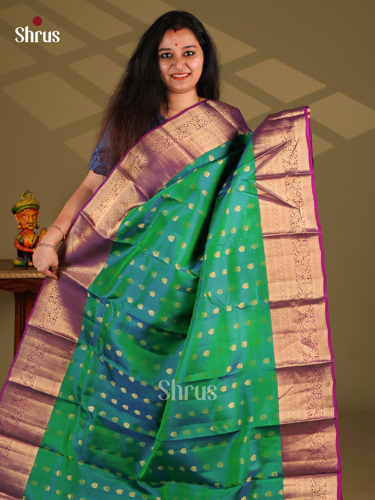 Green & Purple - Kanchipuram-halfpure Saree - Shop on Shrus.com