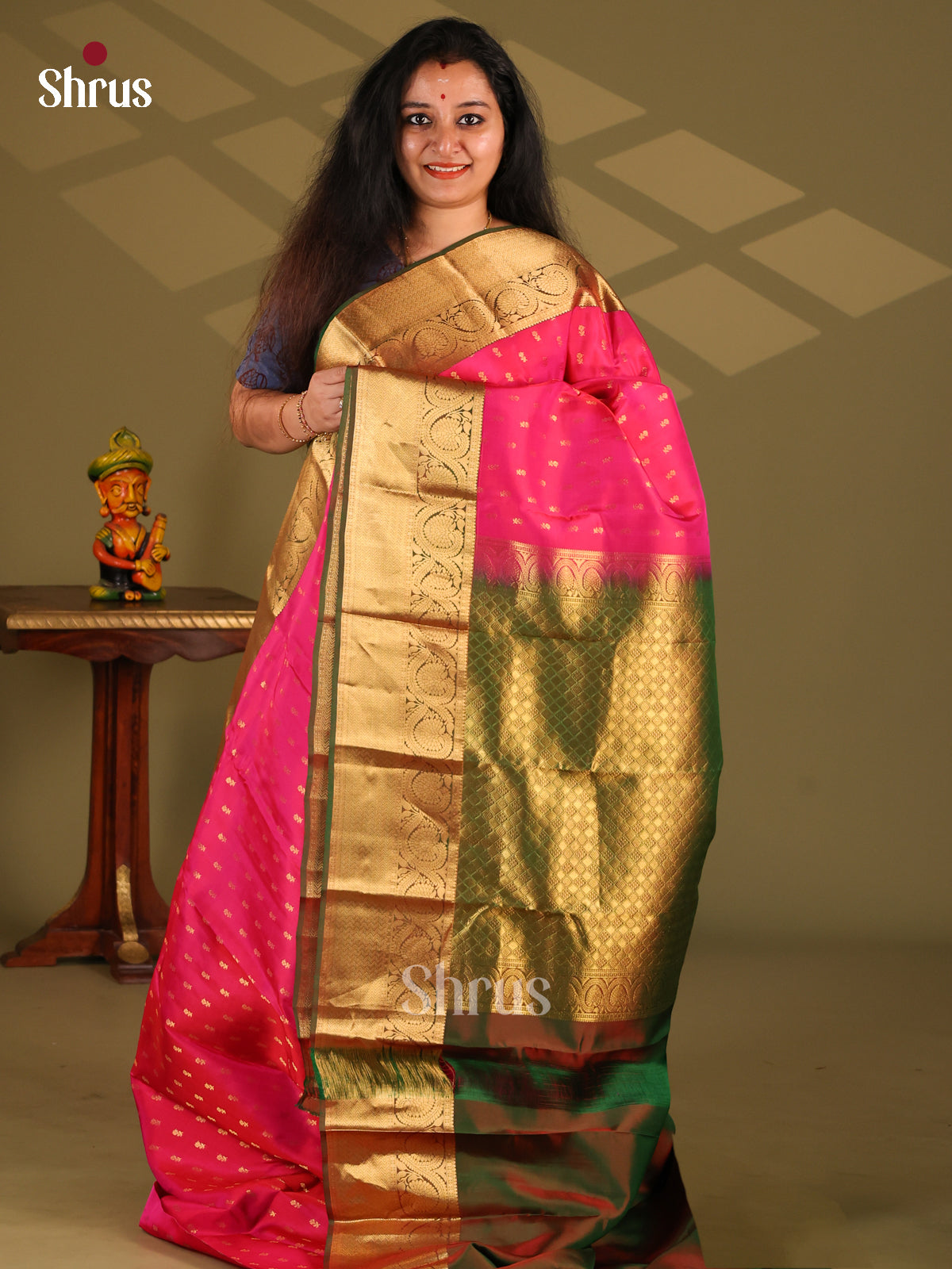 Pink & Green - Kanchipuram-halfpure Saree