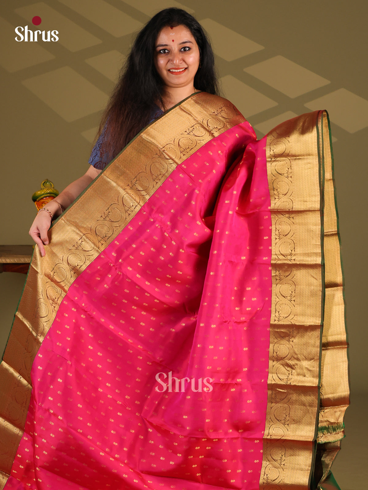 Pink & Green - Kanchipuram-halfpure Saree