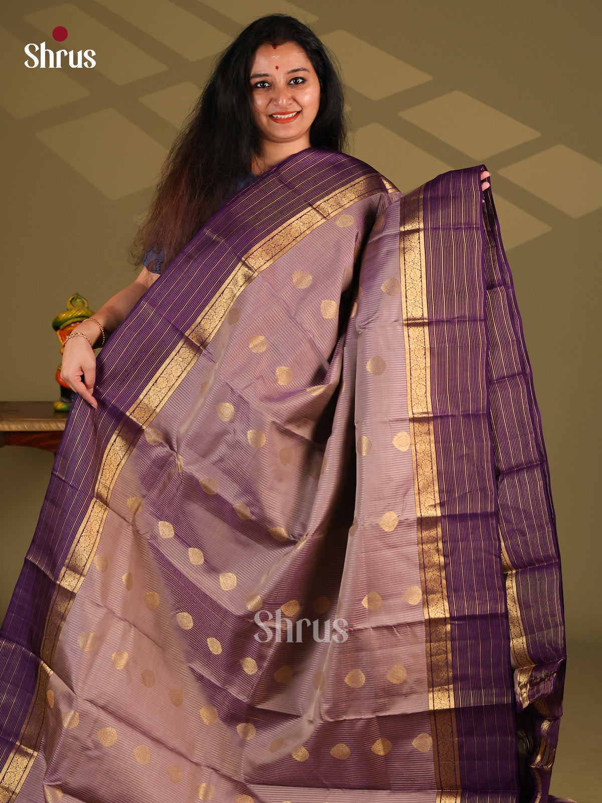 Lavender & Violet - Kanchipuram-halfpure Saree - Shop on Shrus.com