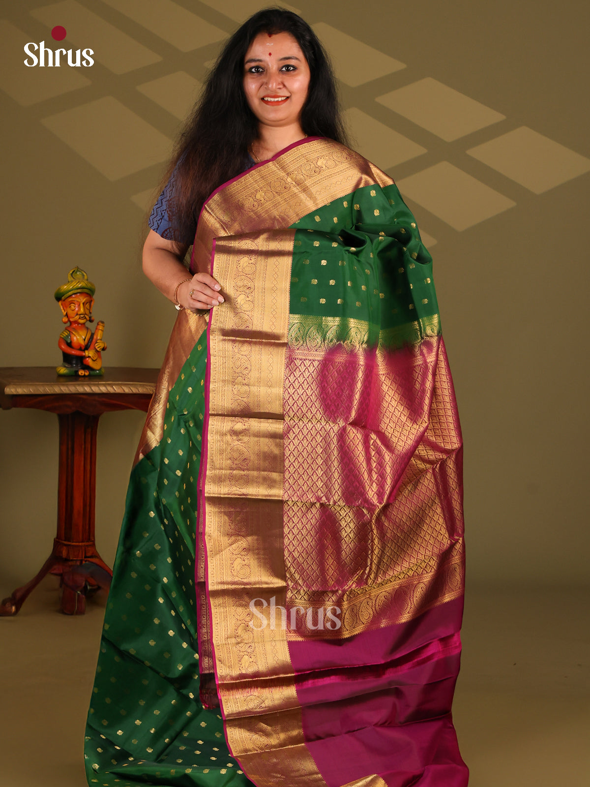 Green & Purple - Kanchipuram-halfpure Saree - Shop on Shrus.com