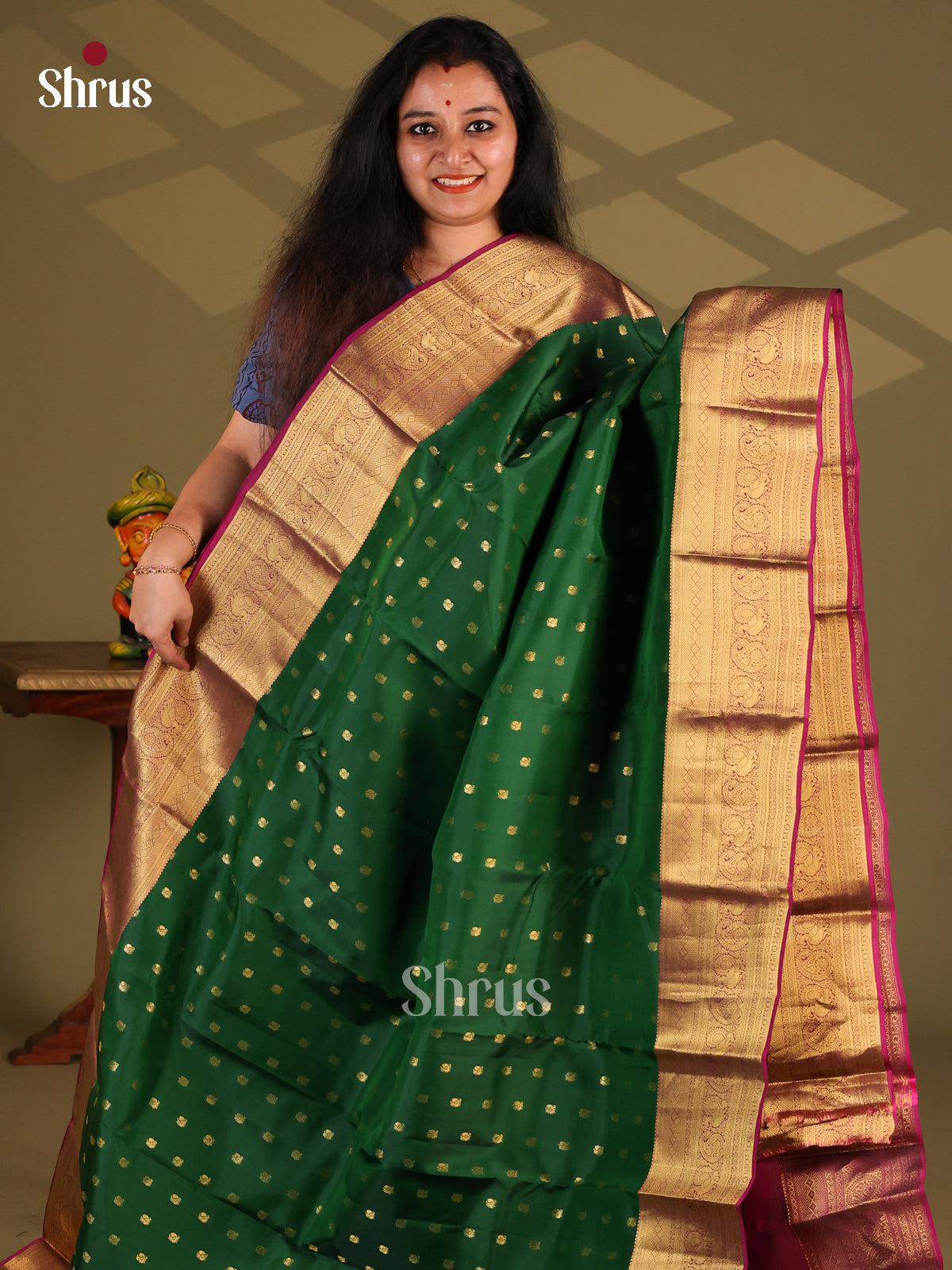 Green & Purple - Kanchipuram-halfpure Saree - Shop on Shrus.com
