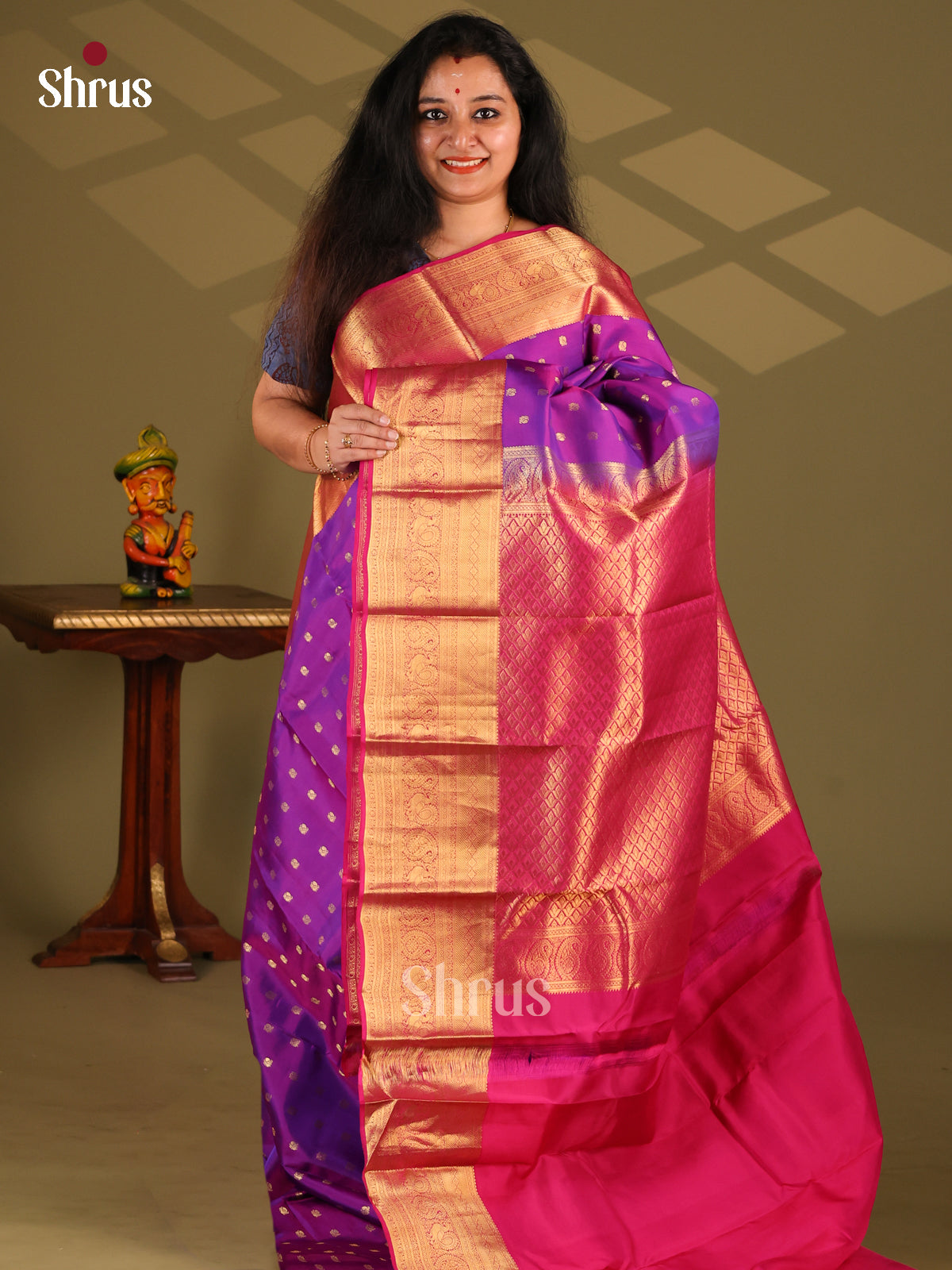 Violet & Pink - Kanchipuram-halfpure Saree - Shop on Shrus.com