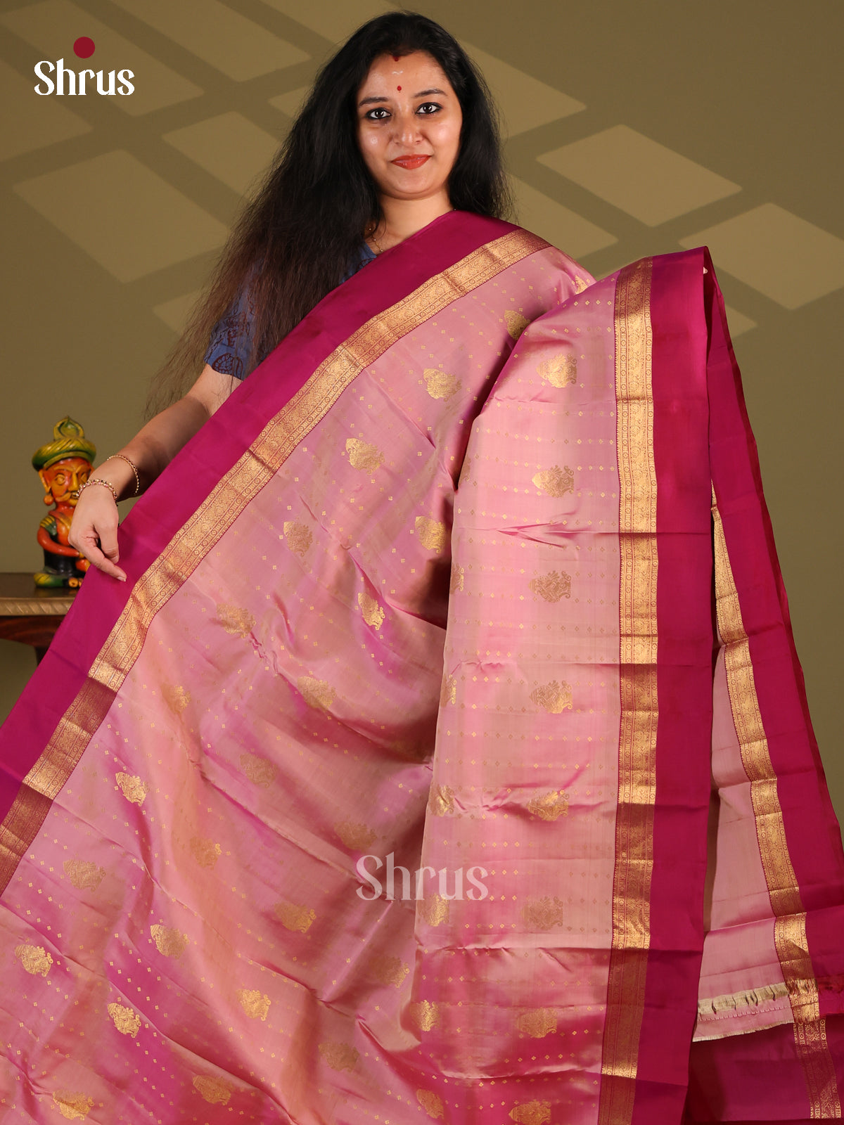 Pink & Purple - Kanchipuram-halfpure Saree - Shop on Shrus.com
