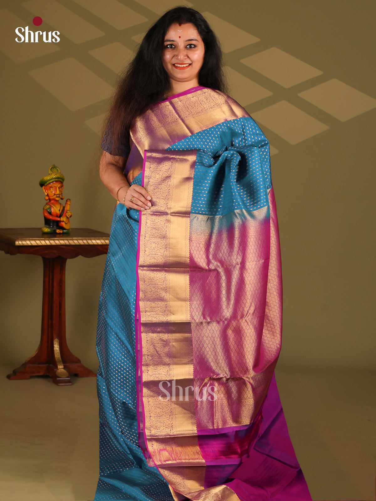 Blue & Purple - Kanchipuram-halfpure Saree - Shop on Shrus.com