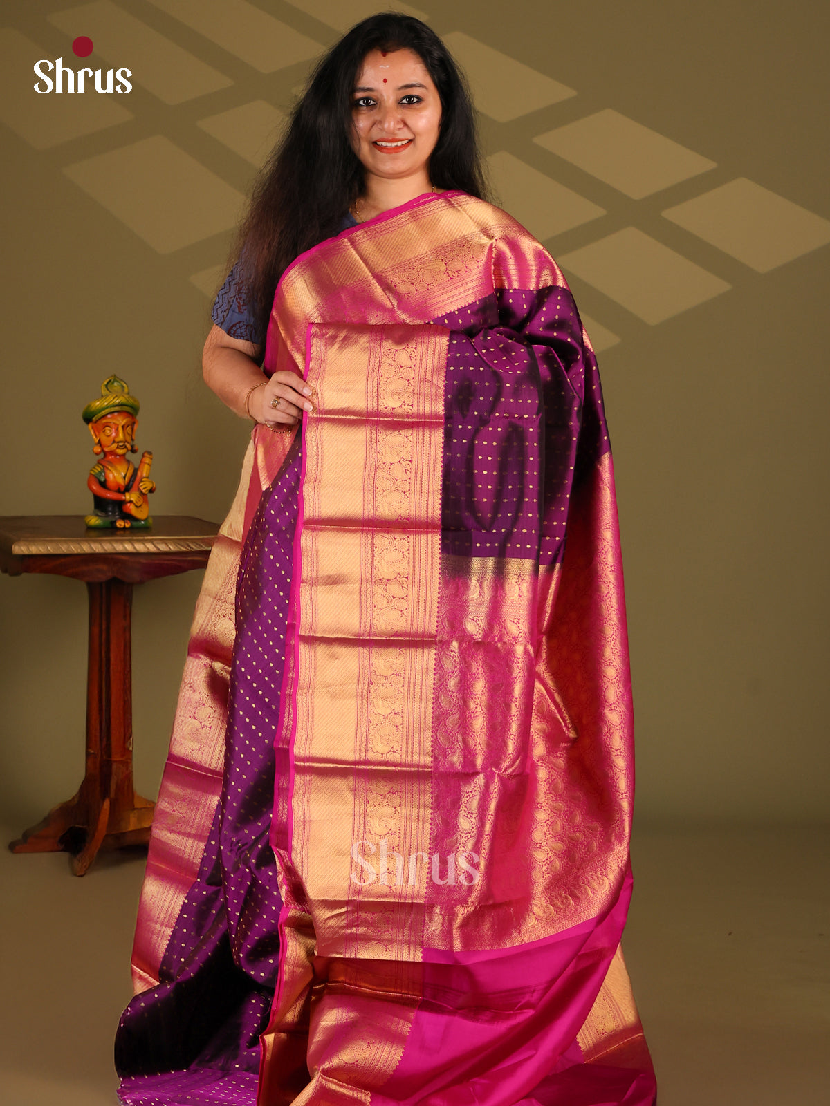 Violet & Majenta - Kanchipuram-halfpure Saree - Shop on Shrus.com