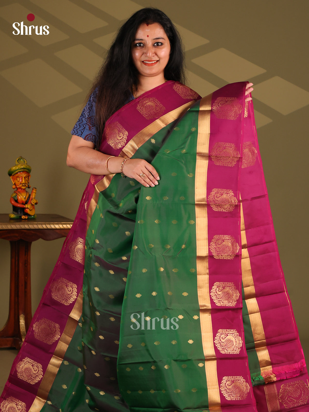 Green & Wine - Kanchipuram-halfpure Saree - Shop on Shrus.com