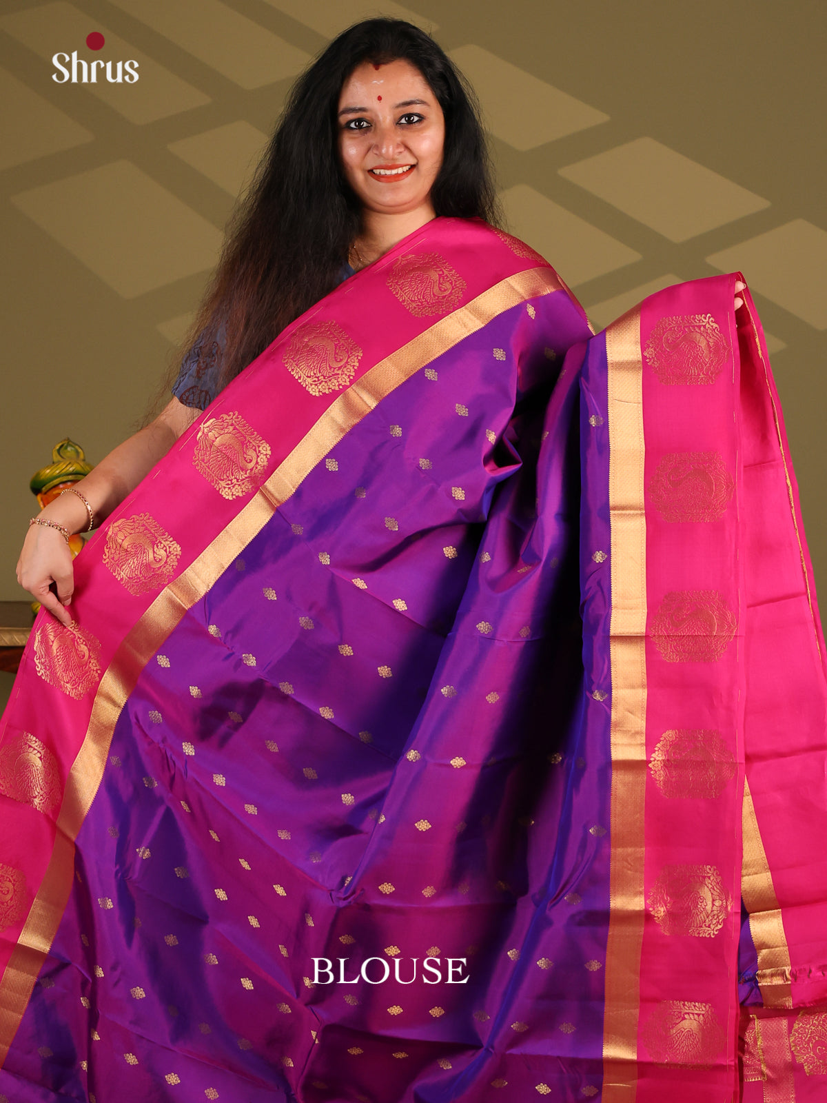 Violet & Pink- Kanchipuram-halfpure Saree - Shop on Shrus.com