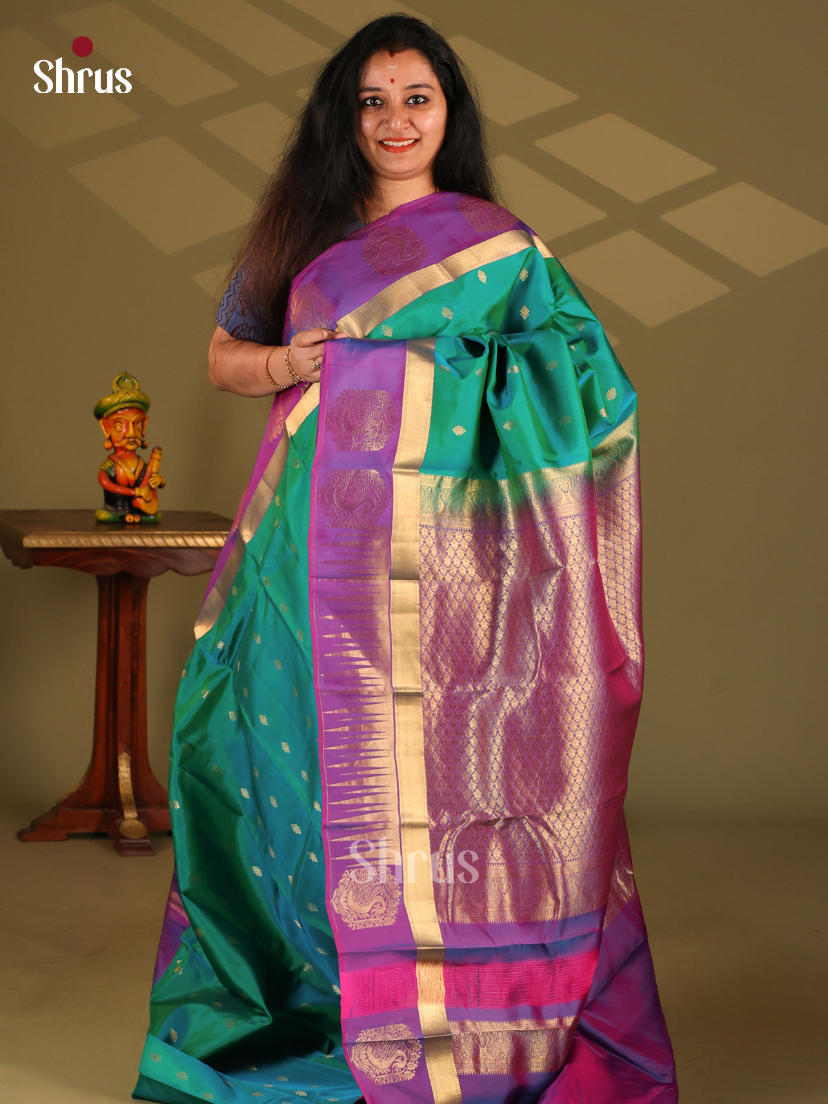 Green & Purple - Kanchipuram-halfpure Saree - Shop on Shrus.com