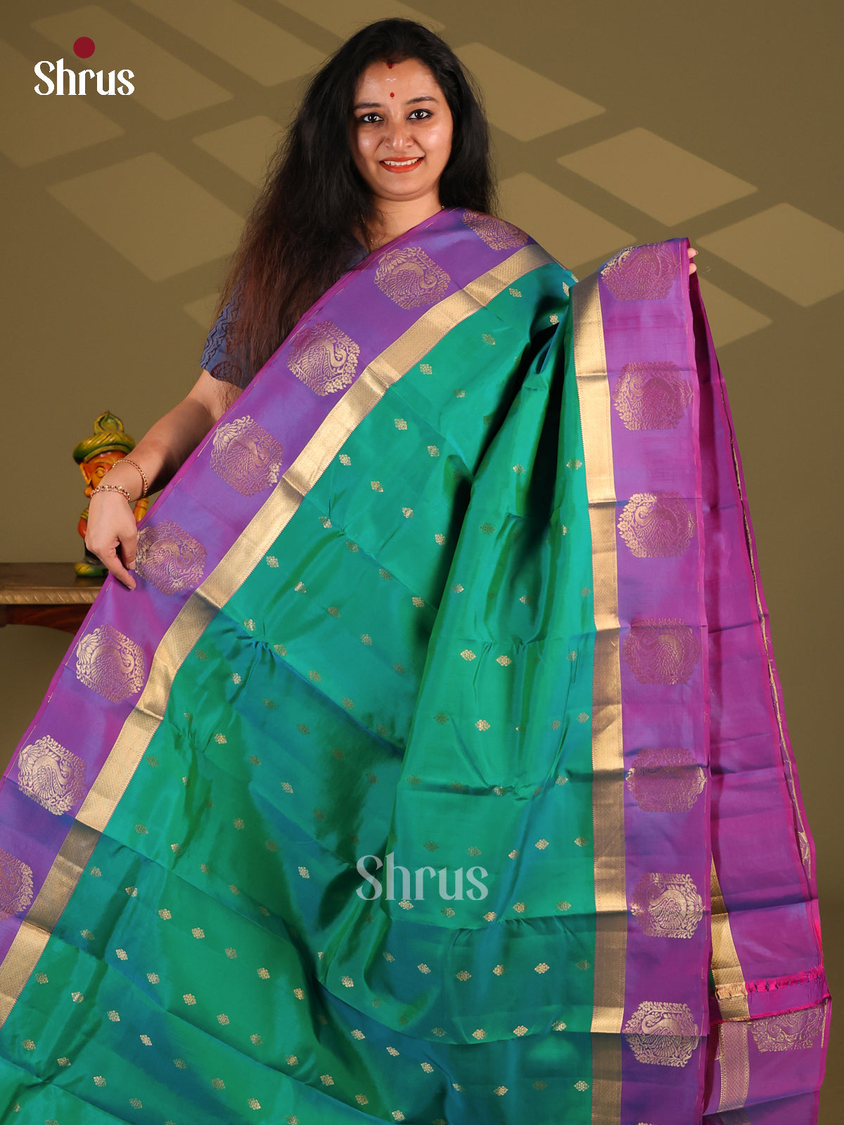 Green & Purple - Kanchipuram-halfpure Saree - Shop on Shrus.com