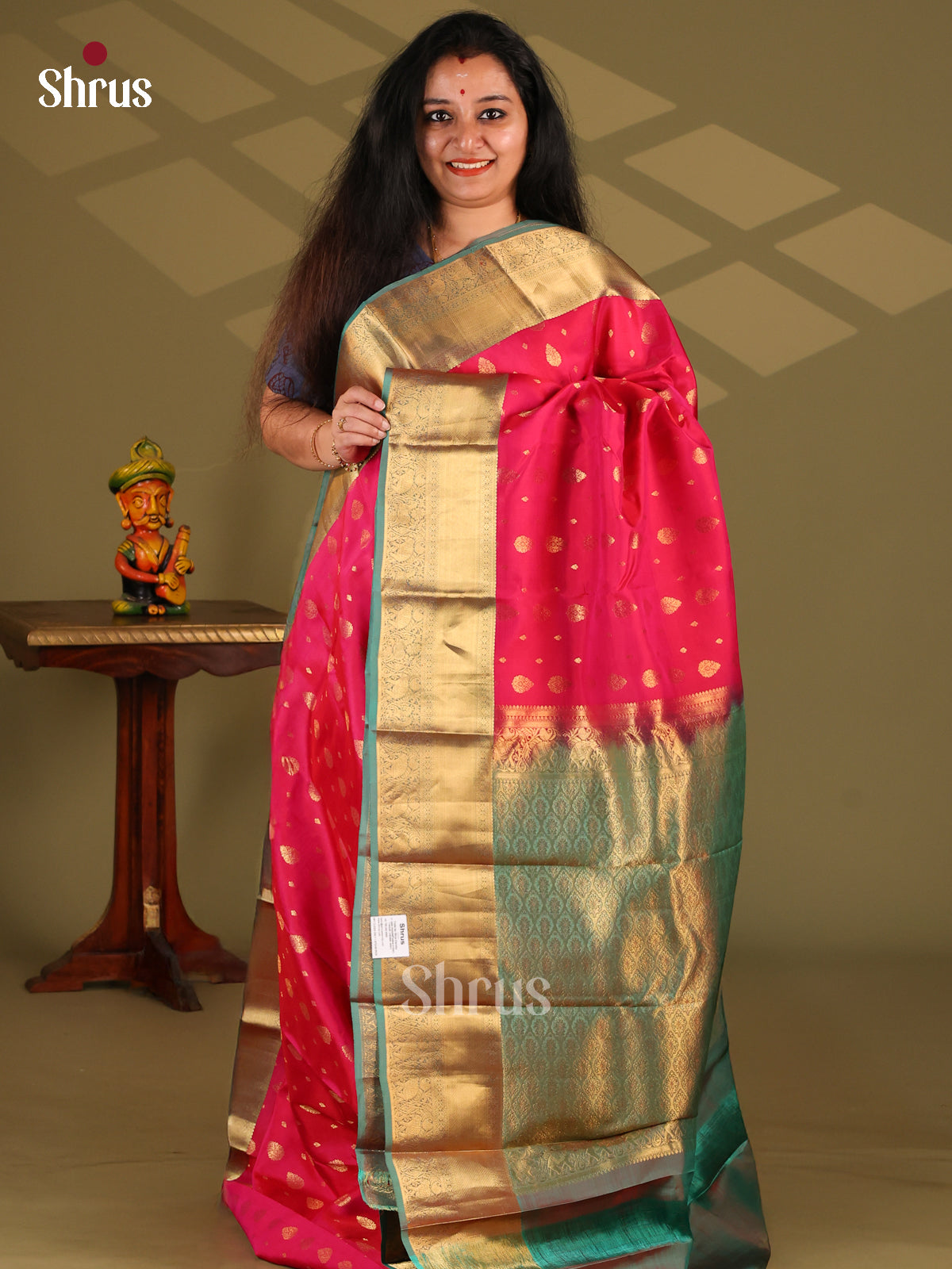 Pink & Double Shaded Purple - Kanchipuram-halfpure Saree