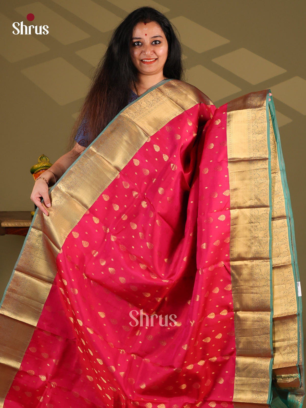 Pink & Double Shaded Purple - Kanchipuram-halfpure Saree