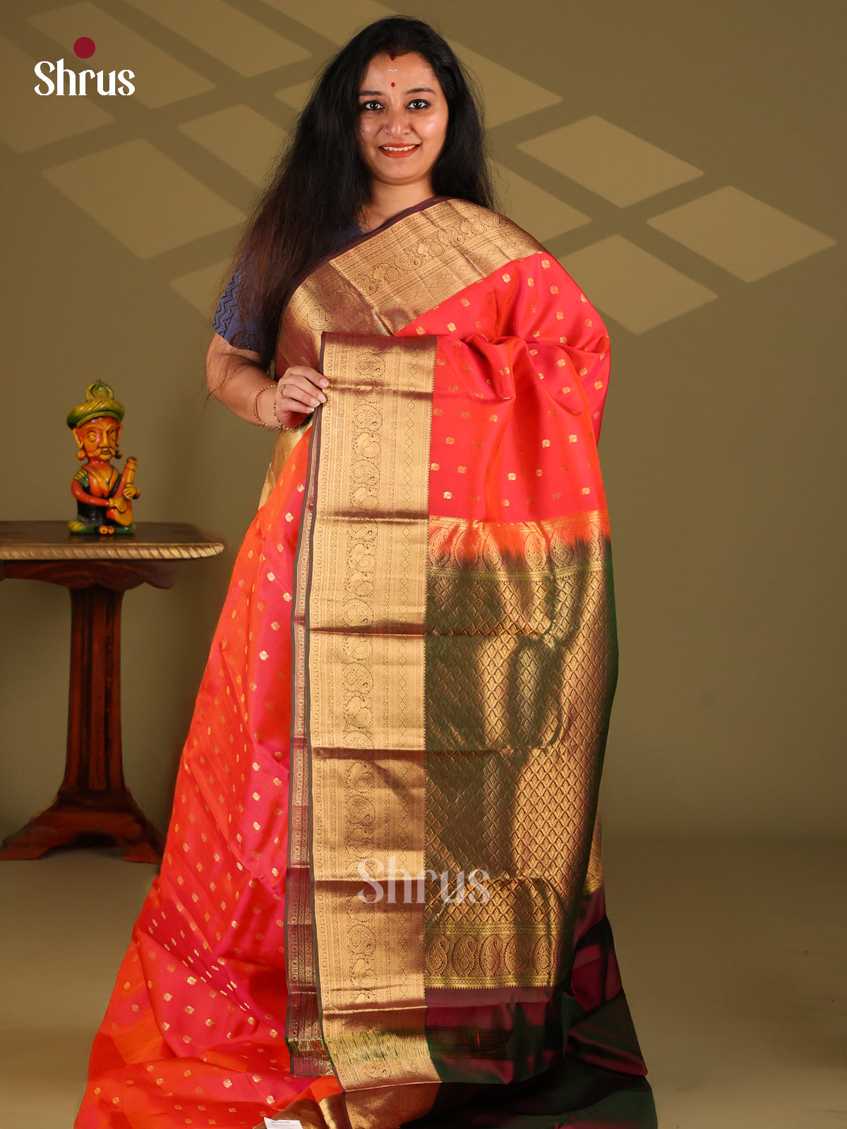 Orange & Maroon - Kanchipuram-halfpure Saree - Shop on Shrus.com