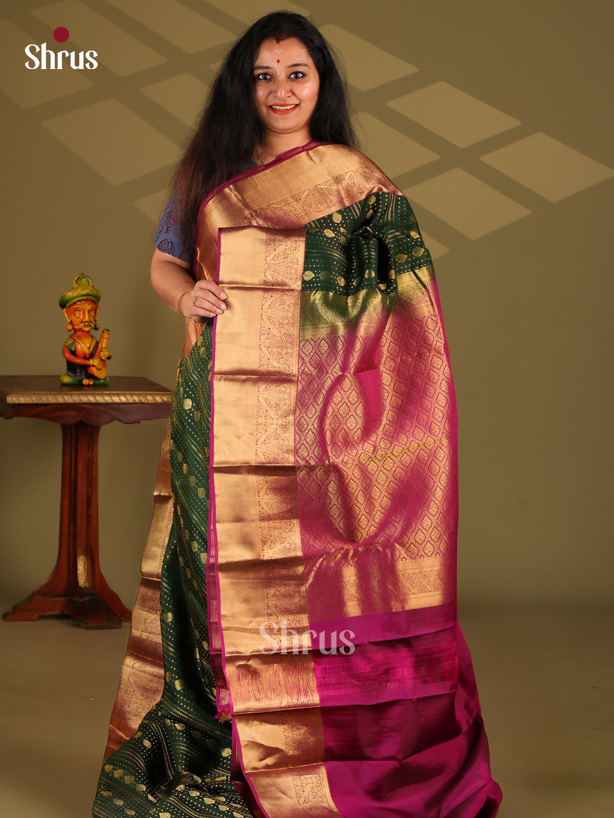 Green & Majenta - Kanchipuram-halfpure Saree - Shop on Shrus.com
