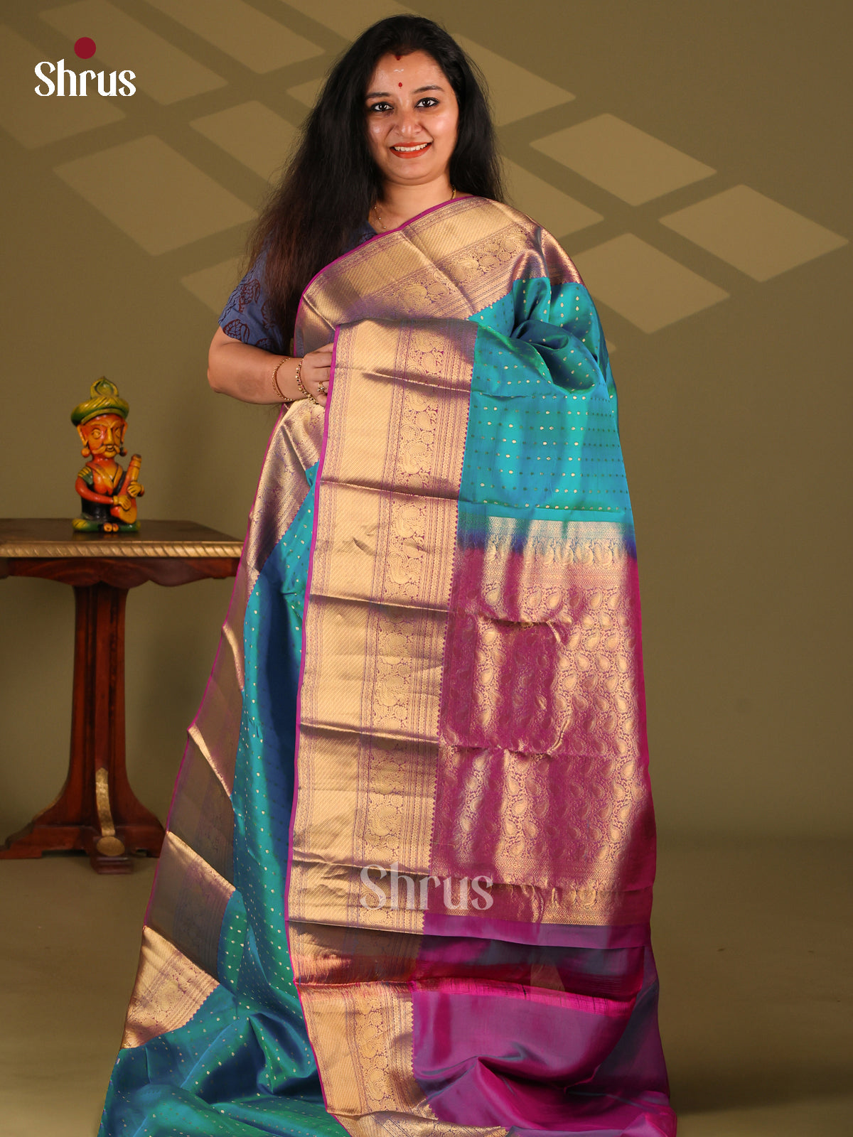 Blue & Violet- Kanchipuram-halfpure Saree - Shop on Shrus.com