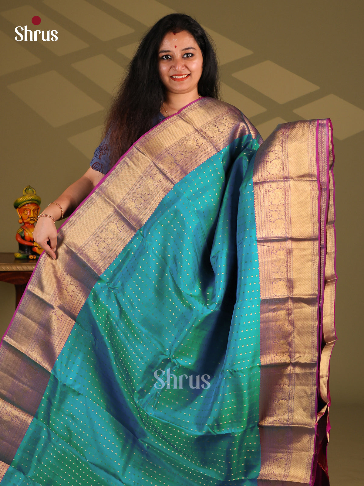 Blue & Violet- Kanchipuram-halfpure Saree - Shop on Shrus.com