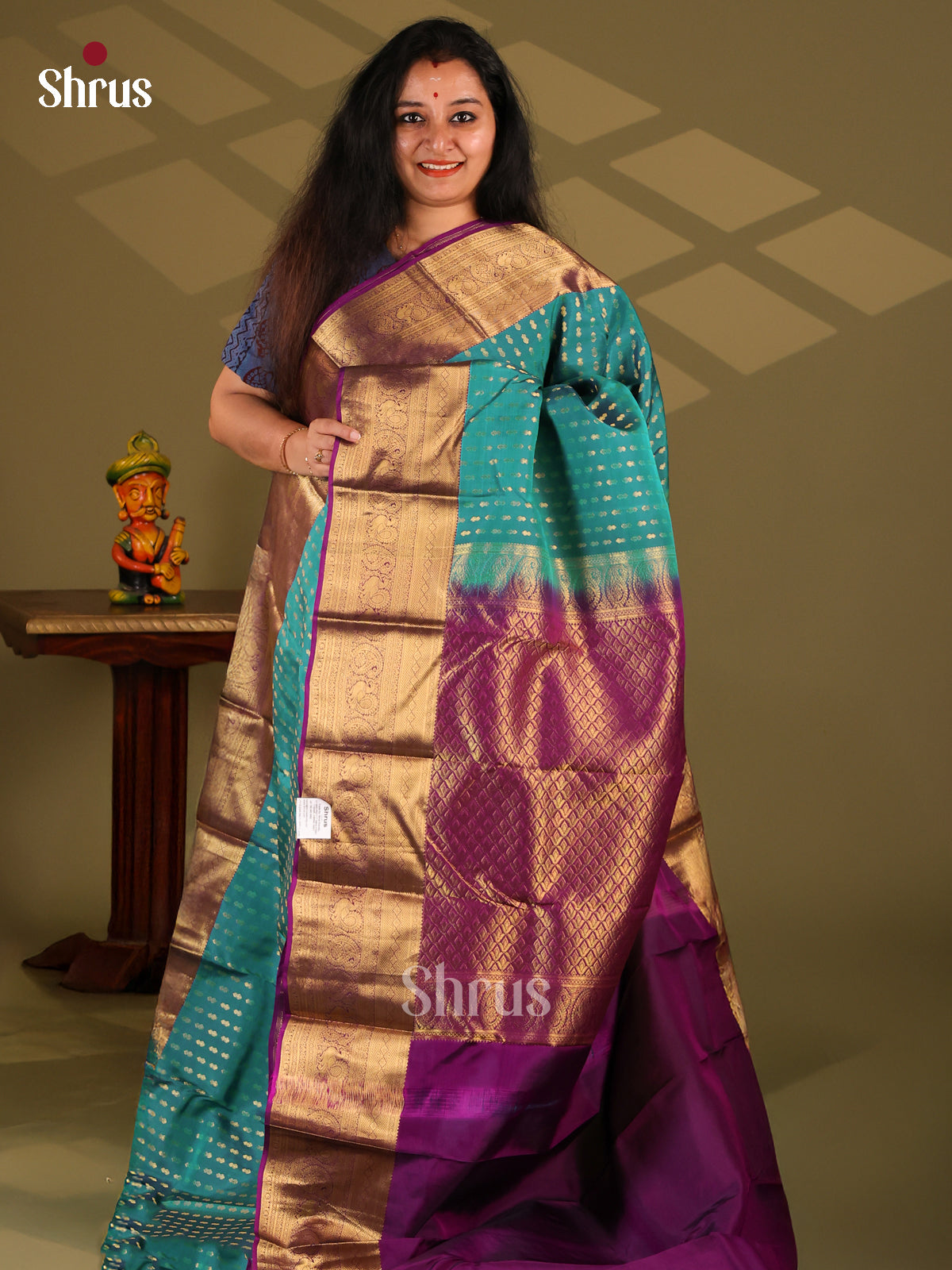 Blue & Violet - Kanchipuram-halfpure Saree - Shop on Shrus.com