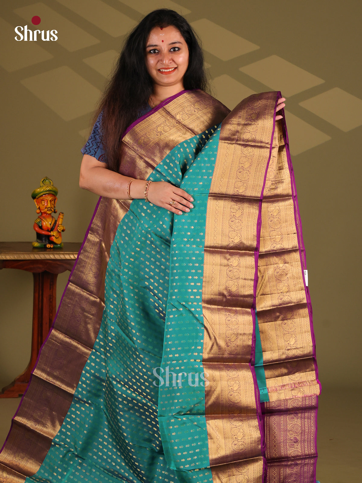 Blue & Violet - Kanchipuram-halfpure Saree - Shop on Shrus.com